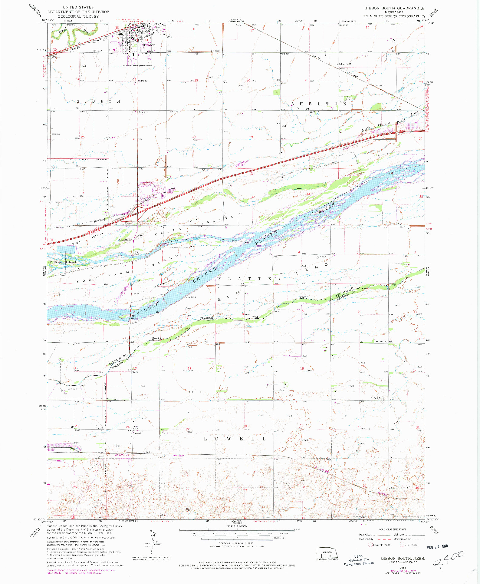 USGS 1:24000-SCALE QUADRANGLE FOR GIBBON SOUTH, NE 1962