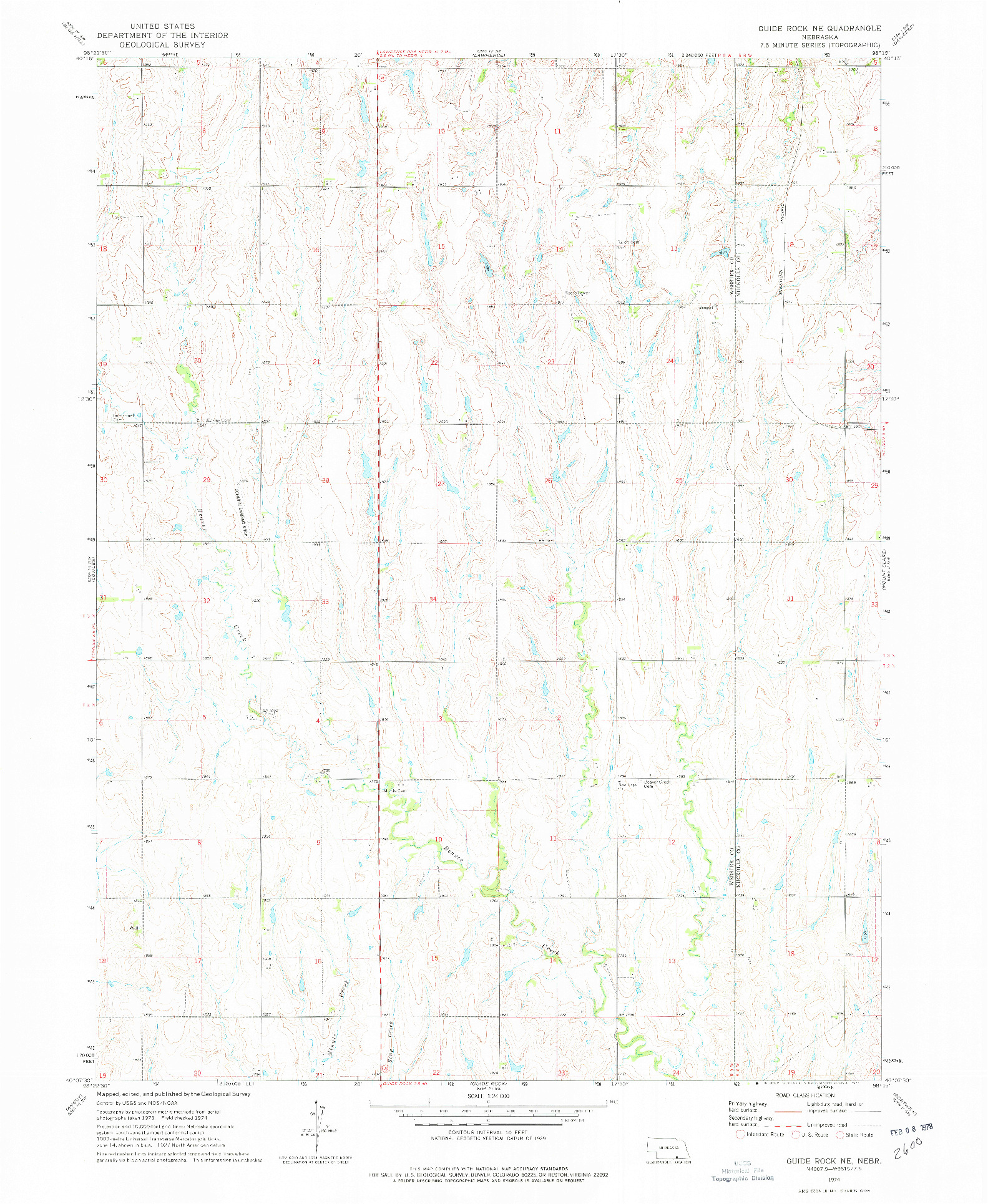 USGS 1:24000-SCALE QUADRANGLE FOR GUIDE ROCK NE, NE 1974