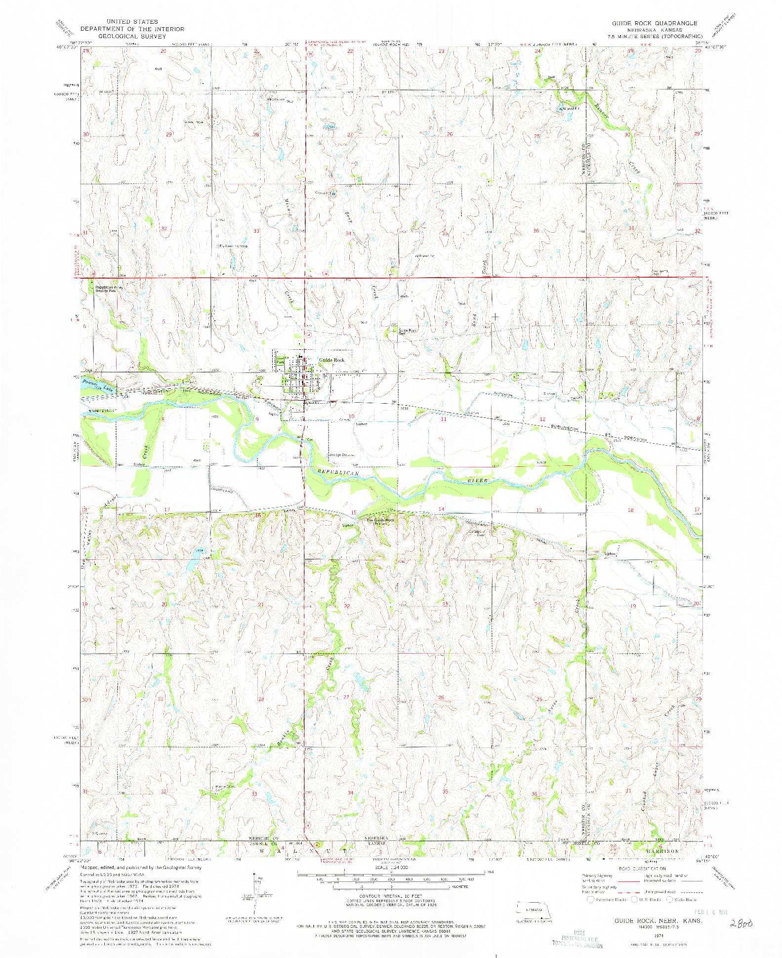 USGS 1:24000-SCALE QUADRANGLE FOR GUIDE ROCK, NE 1974