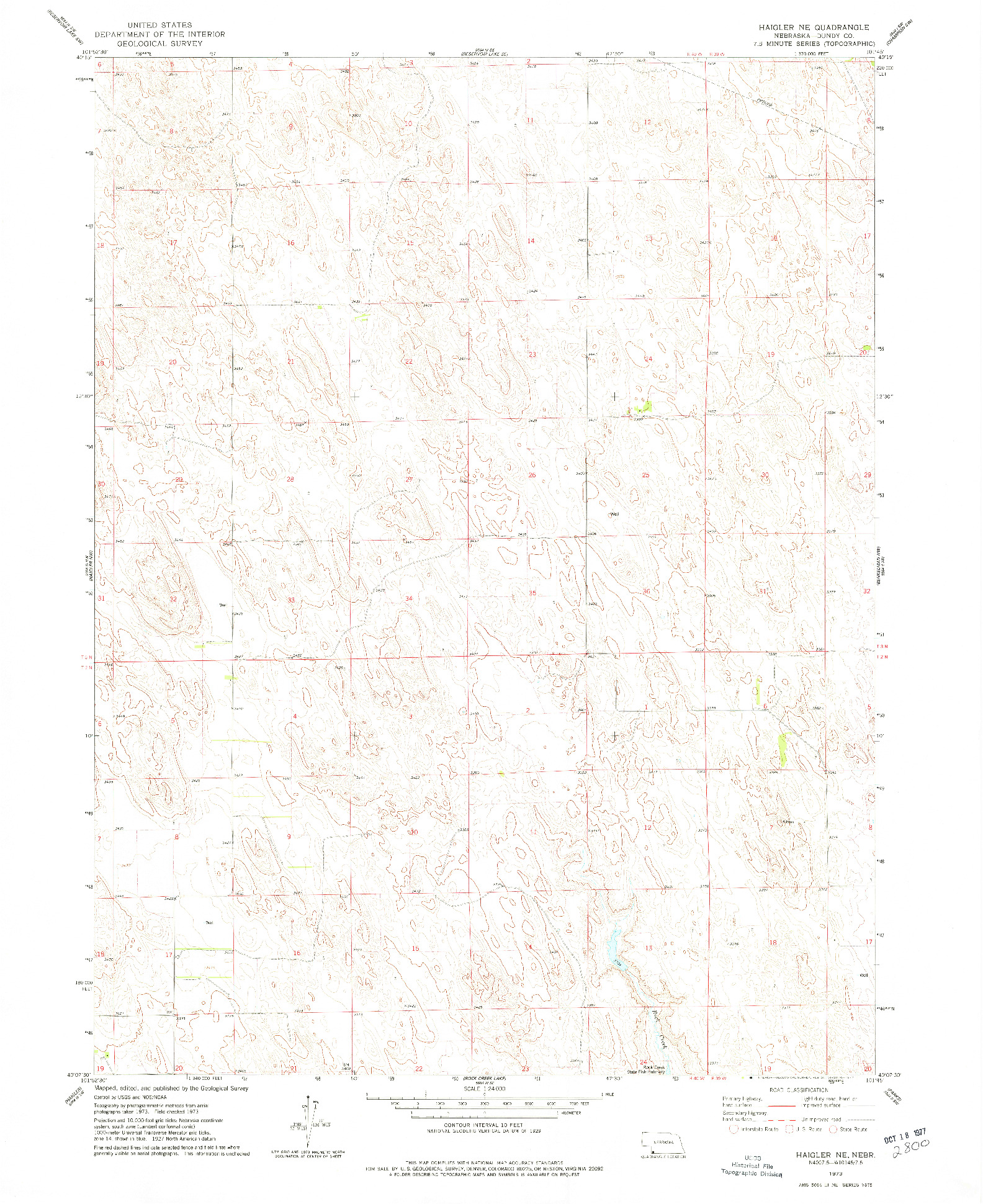 USGS 1:24000-SCALE QUADRANGLE FOR HAIGLER NE, NE 1973