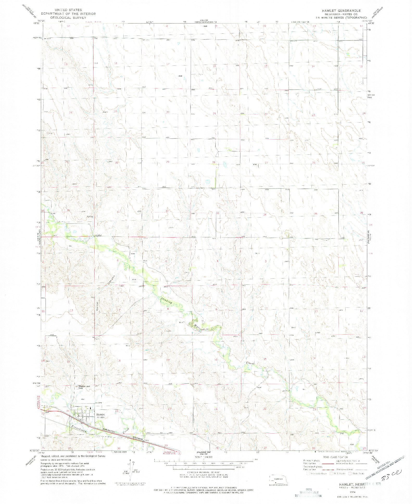 USGS 1:24000-SCALE QUADRANGLE FOR HAMLET, NE 1974