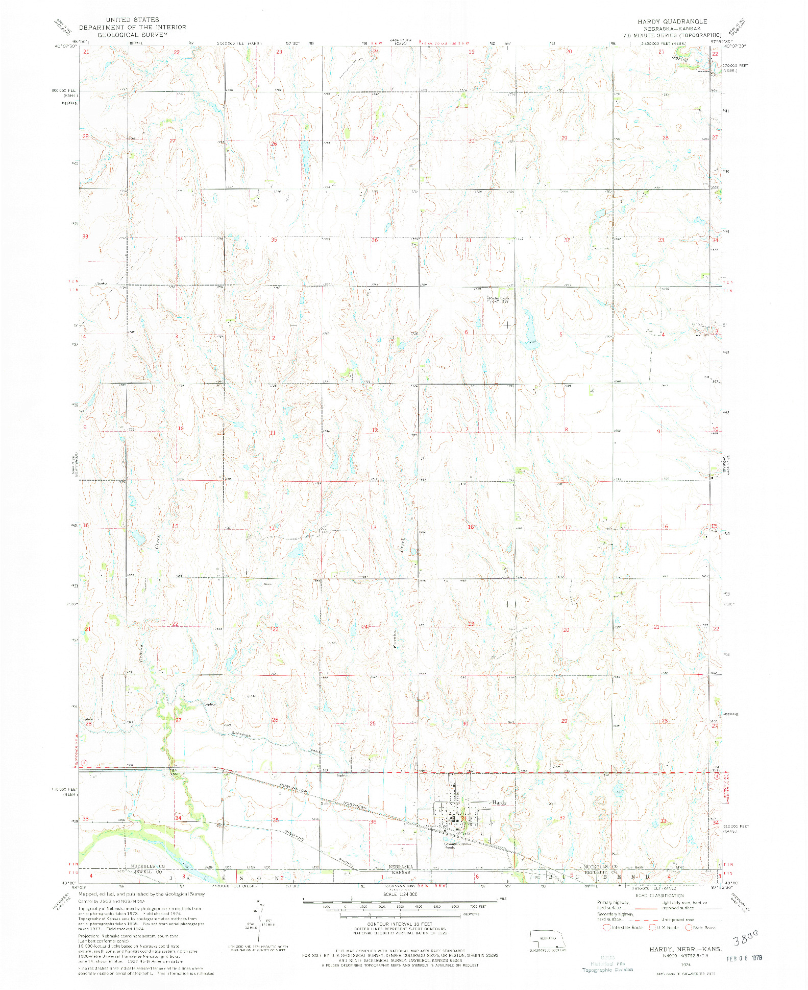 USGS 1:24000-SCALE QUADRANGLE FOR HARDY, NE 1974