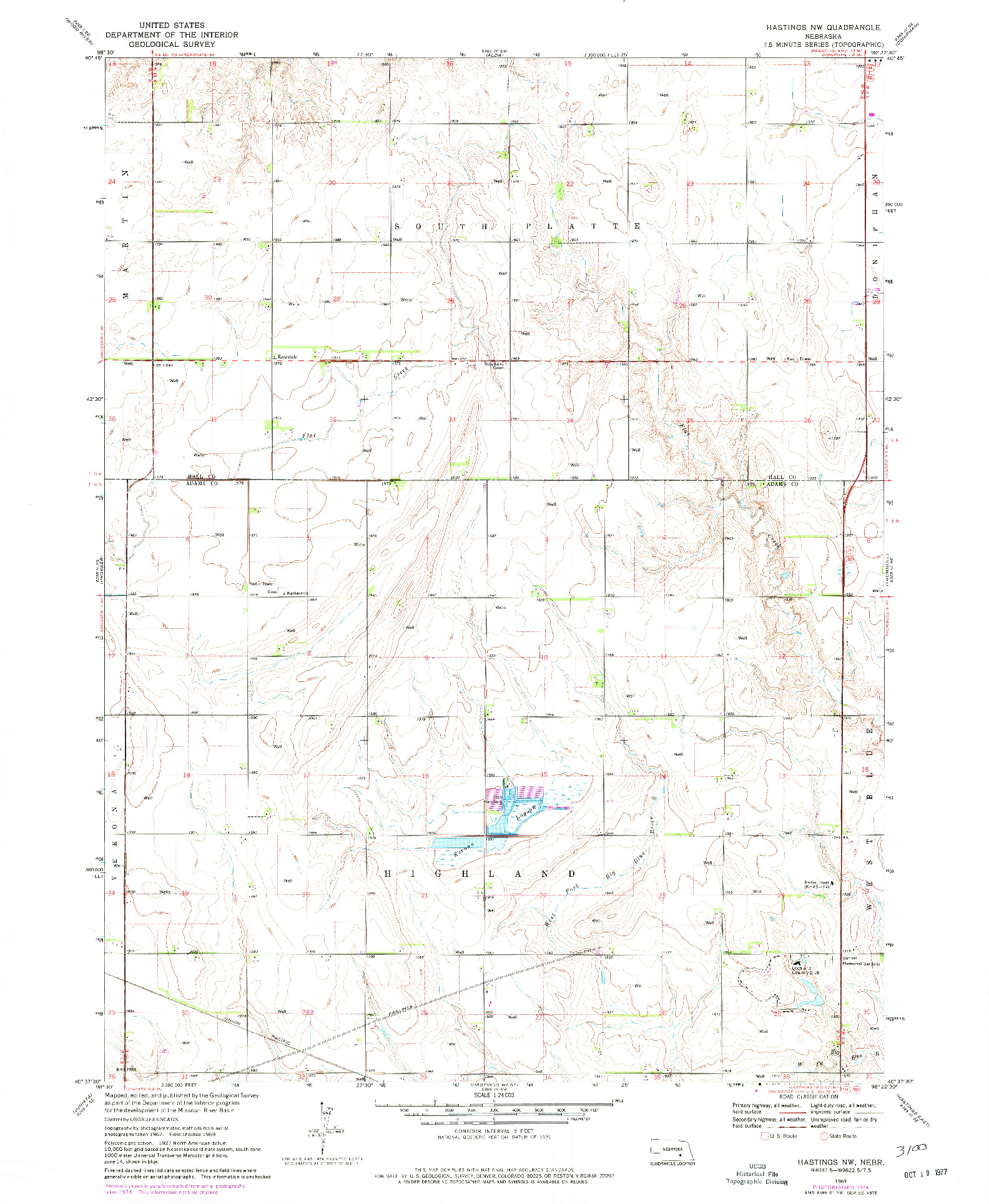 USGS 1:24000-SCALE QUADRANGLE FOR HASTINGS NW, NE 1969