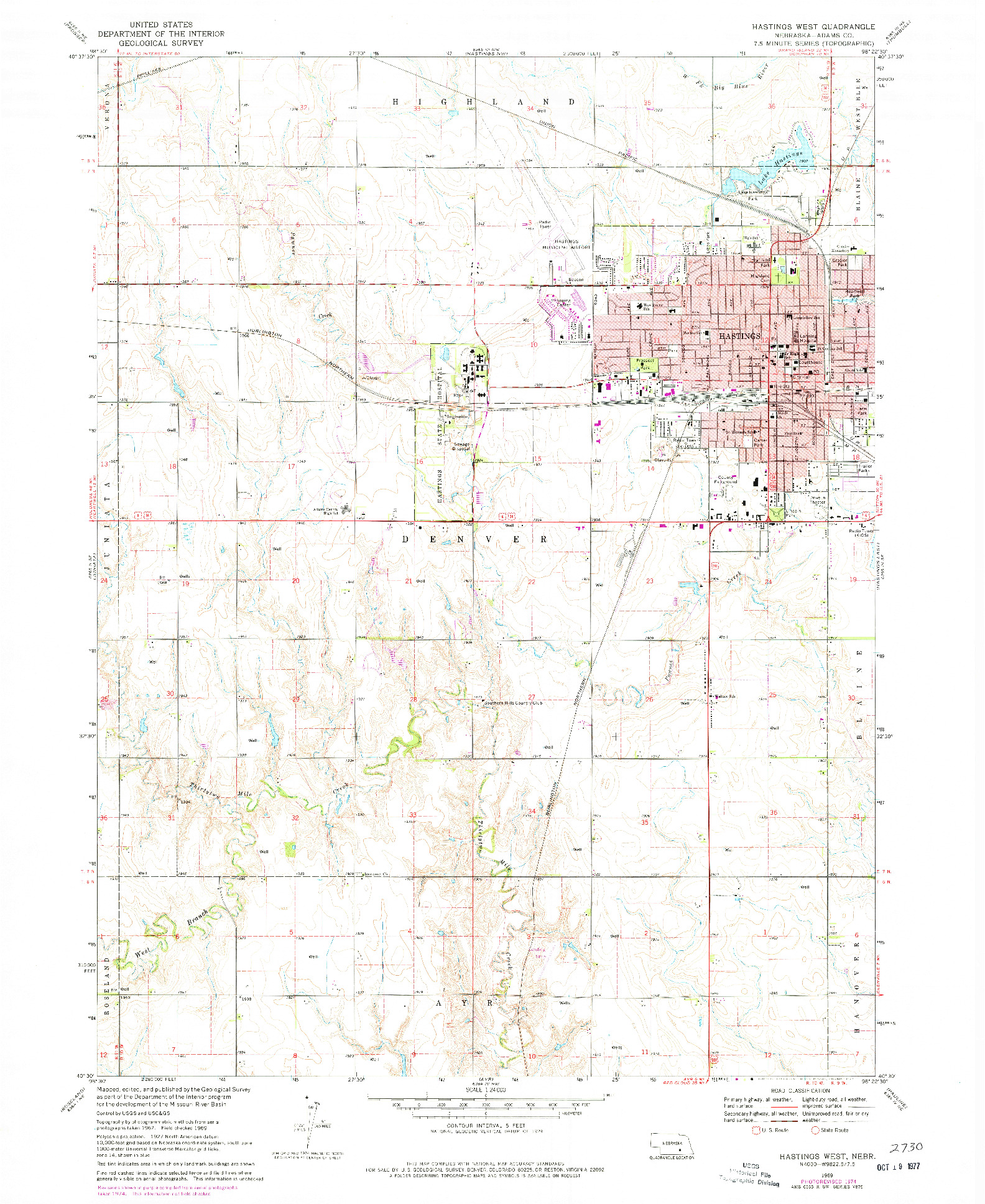 USGS 1:24000-SCALE QUADRANGLE FOR HASTINGS WEST, NE 1969