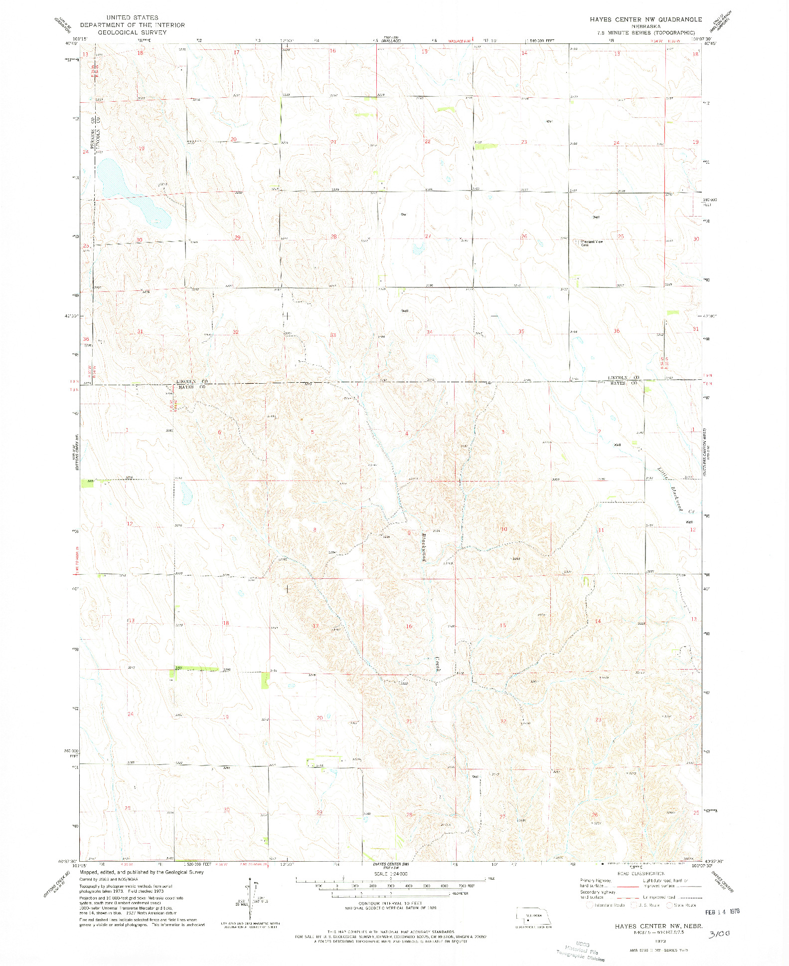 USGS 1:24000-SCALE QUADRANGLE FOR HAYES CENTER NW, NE 1973