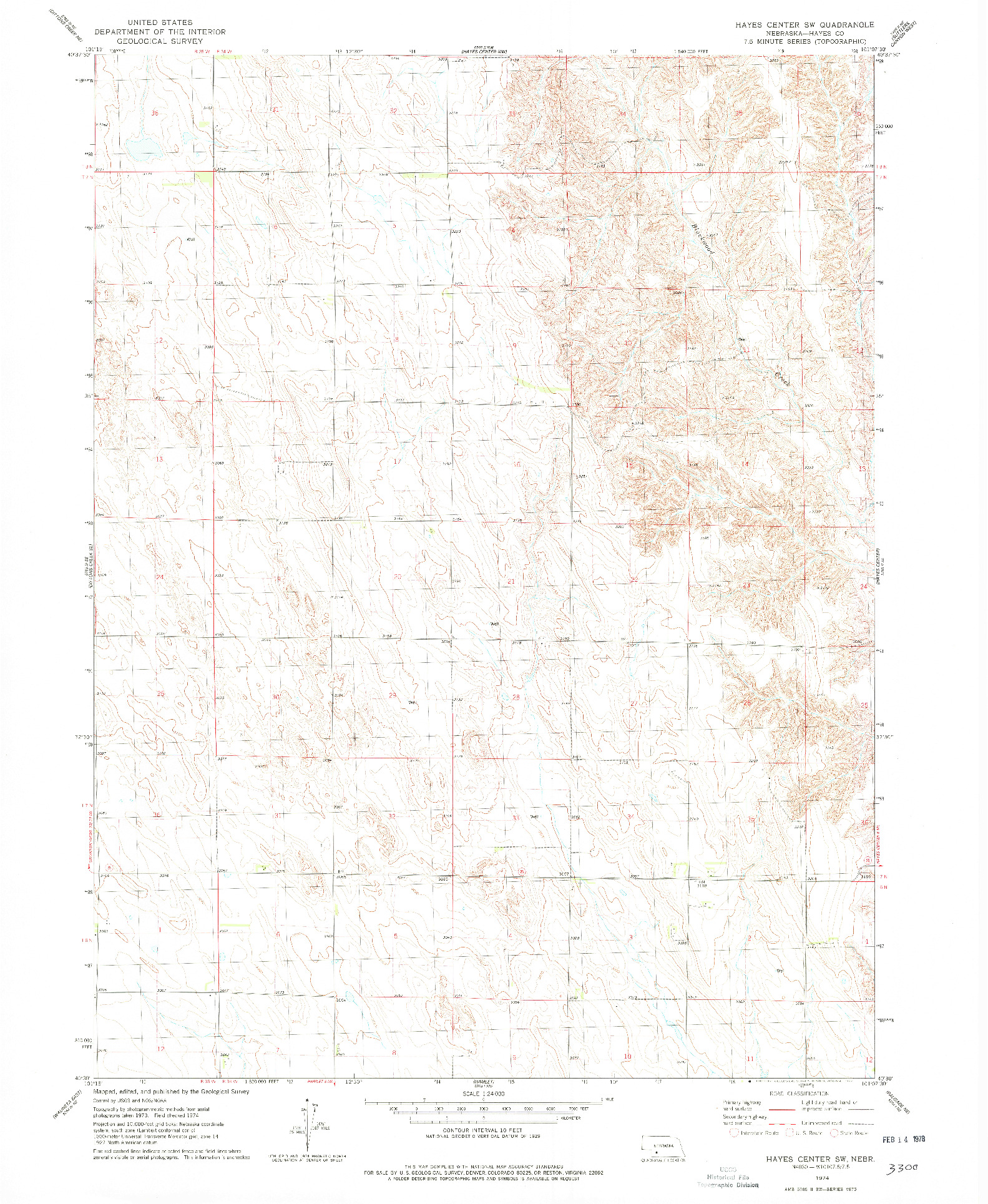 USGS 1:24000-SCALE QUADRANGLE FOR HAYES CENTER SW, NE 1974