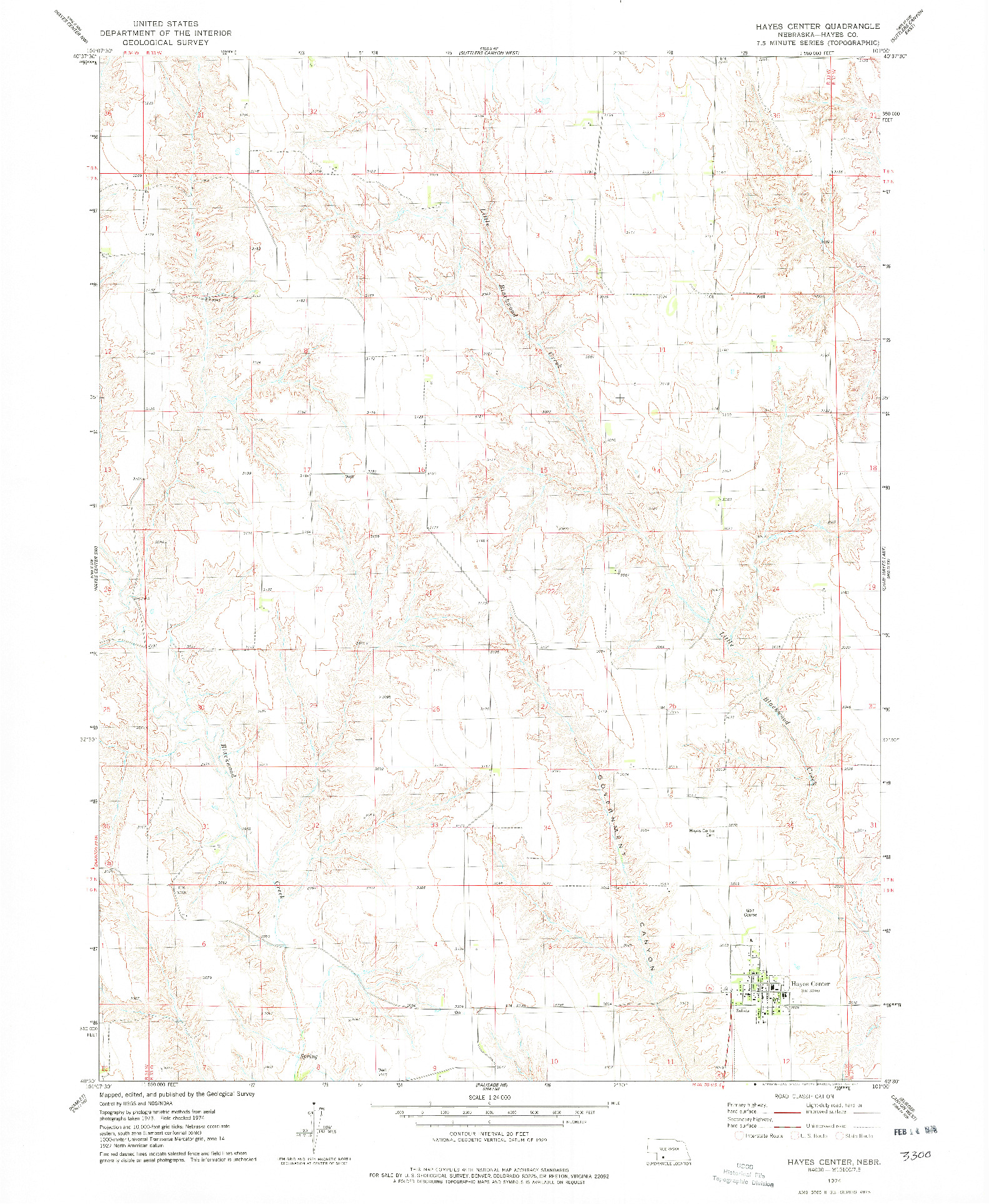 USGS 1:24000-SCALE QUADRANGLE FOR HAYES CENTER, NE 1974