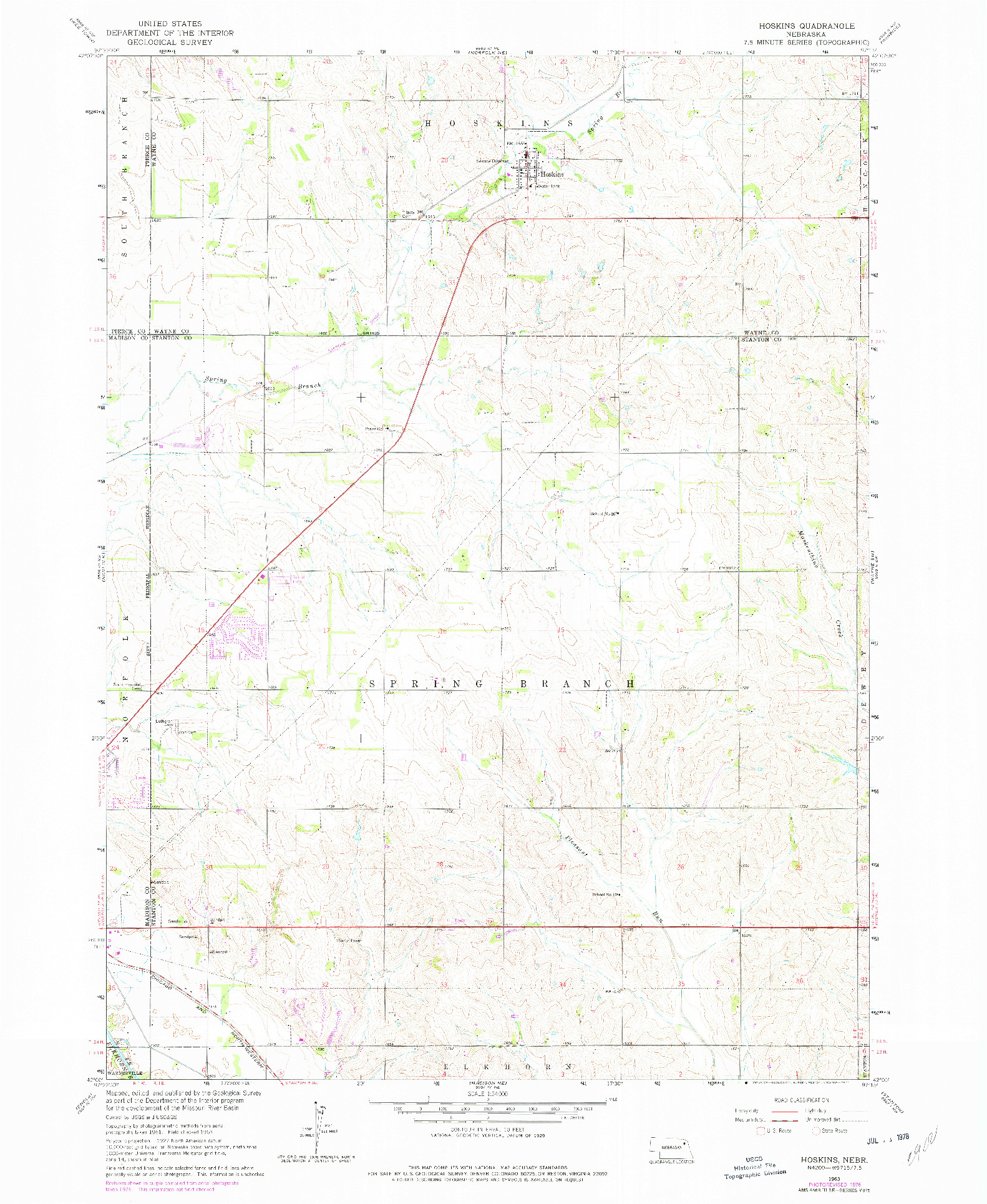 USGS 1:24000-SCALE QUADRANGLE FOR HOSKINS, NE 1963