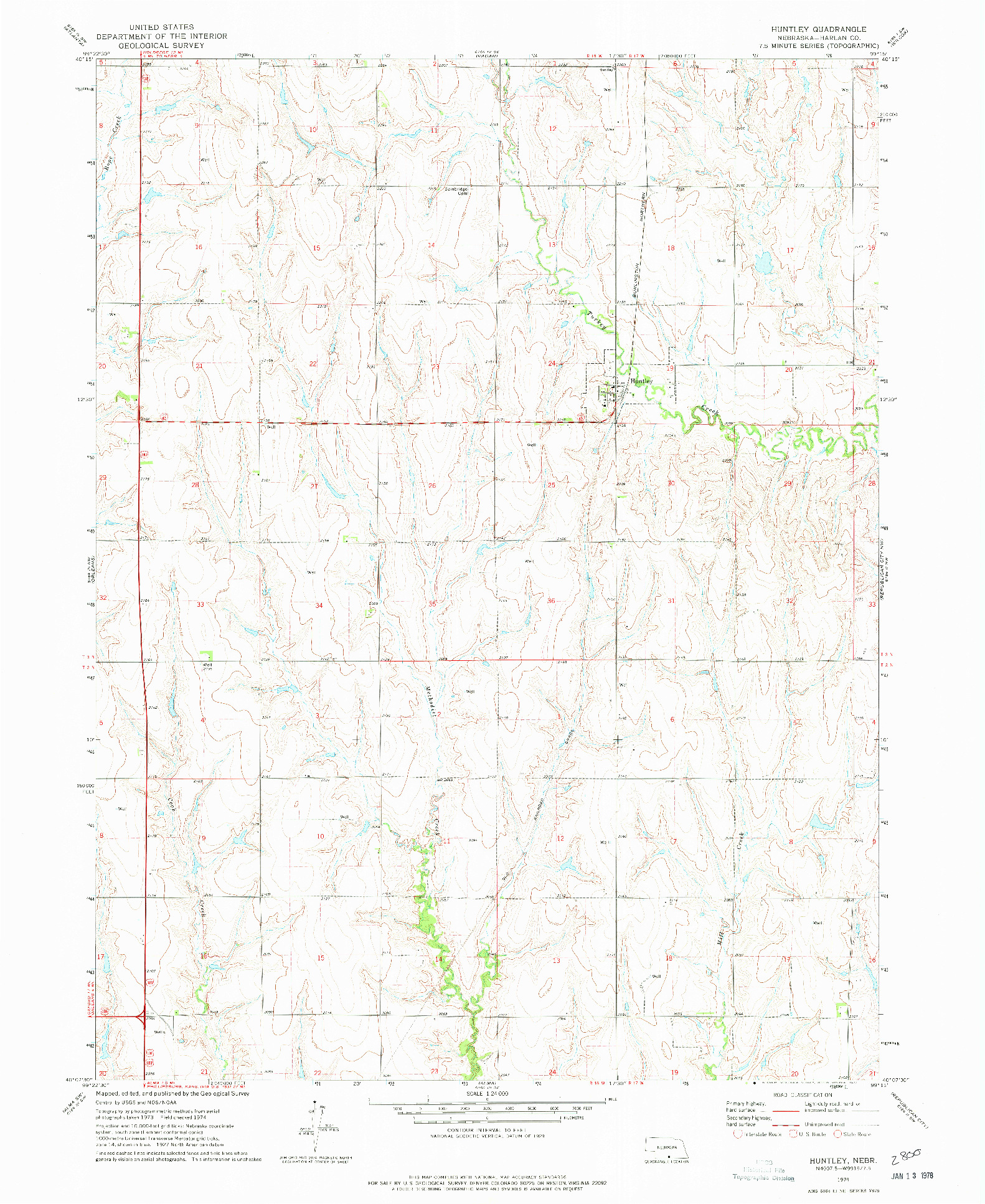 USGS 1:24000-SCALE QUADRANGLE FOR HUNTLEY, NE 1974