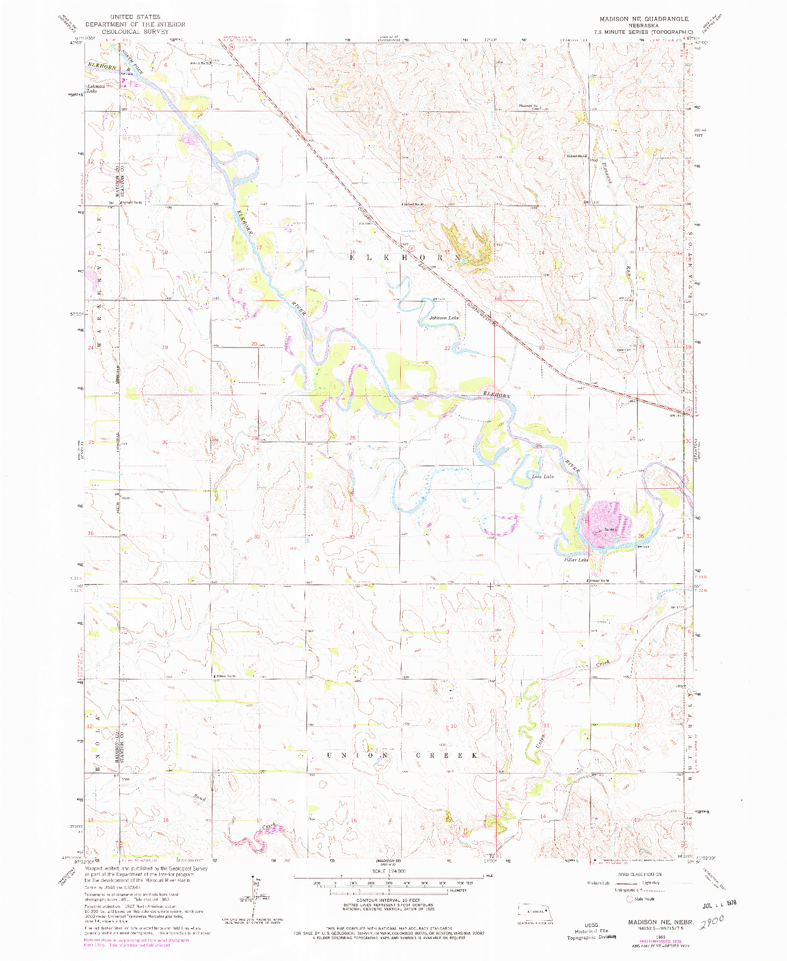 USGS 1:24000-SCALE QUADRANGLE FOR MADISON NE, NE 1963