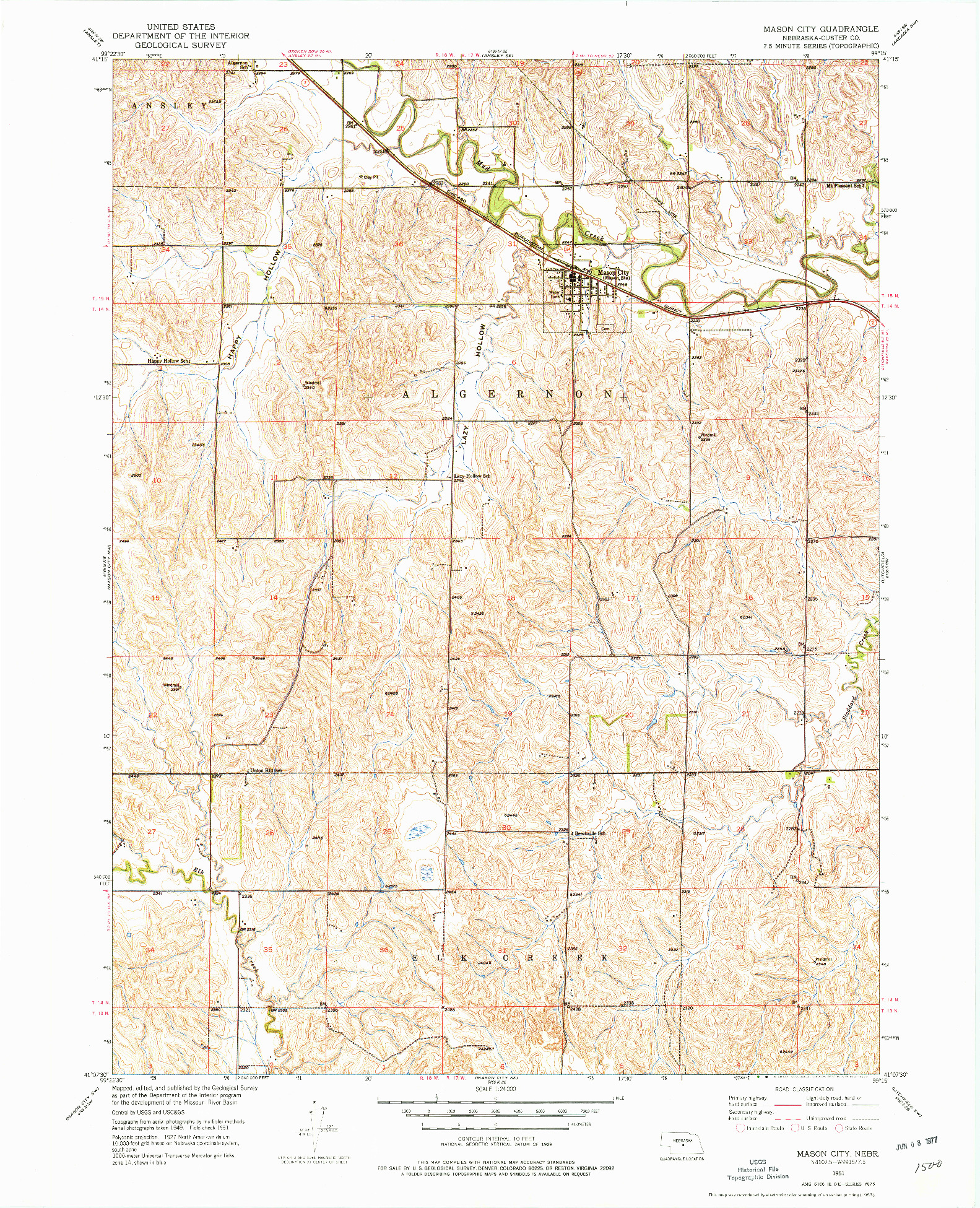 USGS 1:24000-SCALE QUADRANGLE FOR MASON CITY, NE 1951