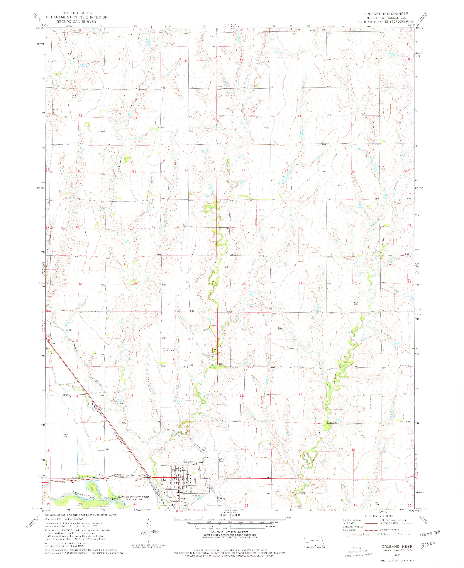 USGS 1:24000-SCALE QUADRANGLE FOR ORLEANS, NE 1973