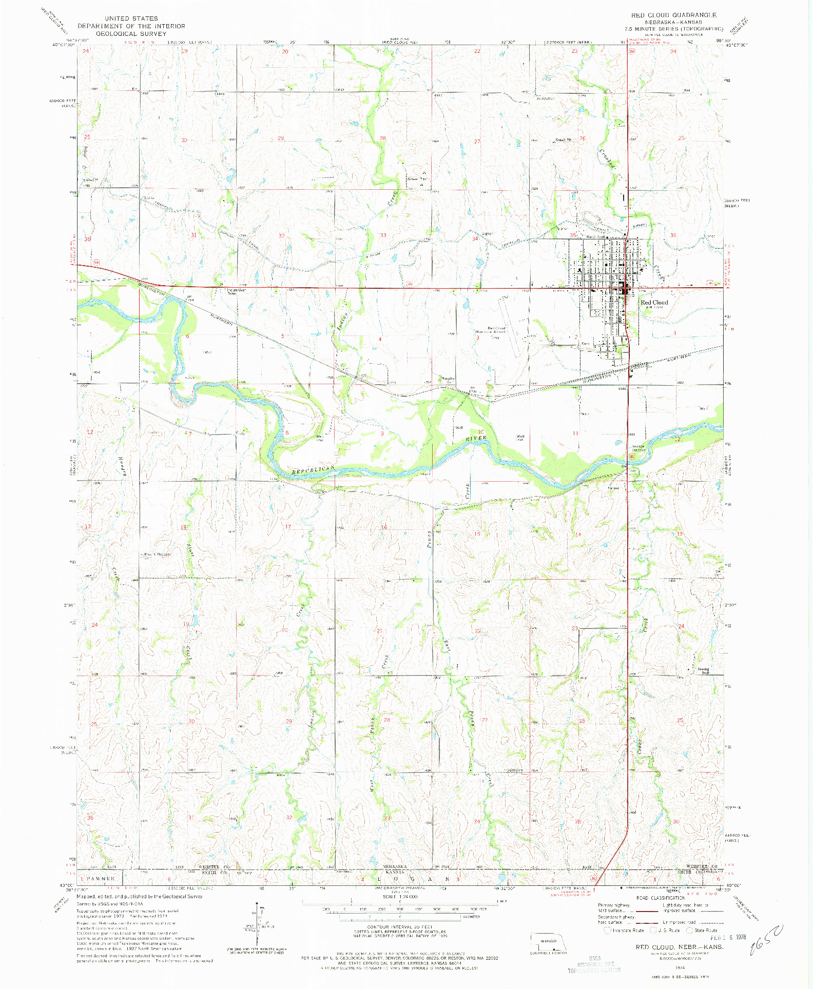 USGS 1:24000-SCALE QUADRANGLE FOR RED CLOUD, NE 1974