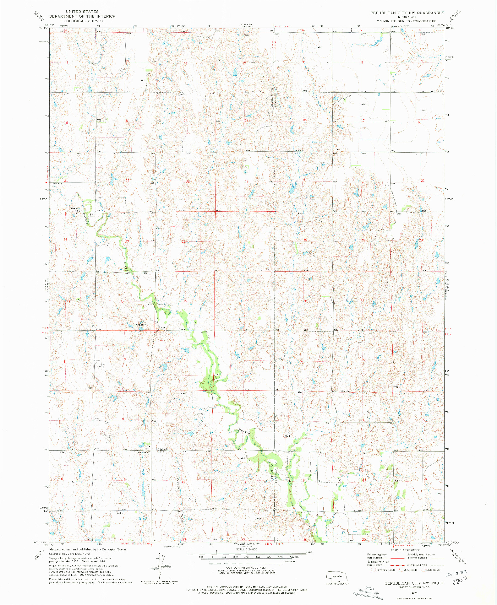USGS 1:24000-SCALE QUADRANGLE FOR REPUBLICAN CITY NW, NE 1974