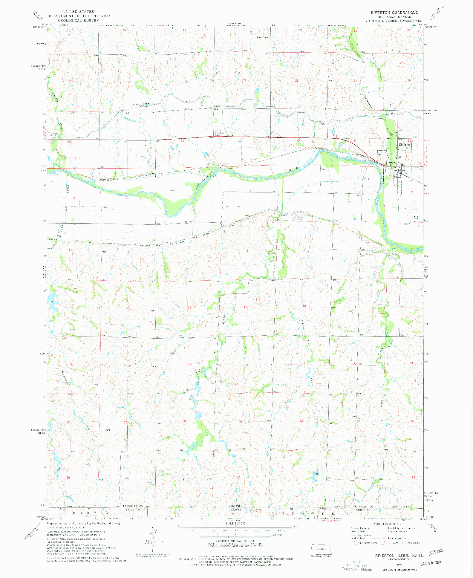 USGS 1:24000-SCALE QUADRANGLE FOR RIVERTON, NE 1974