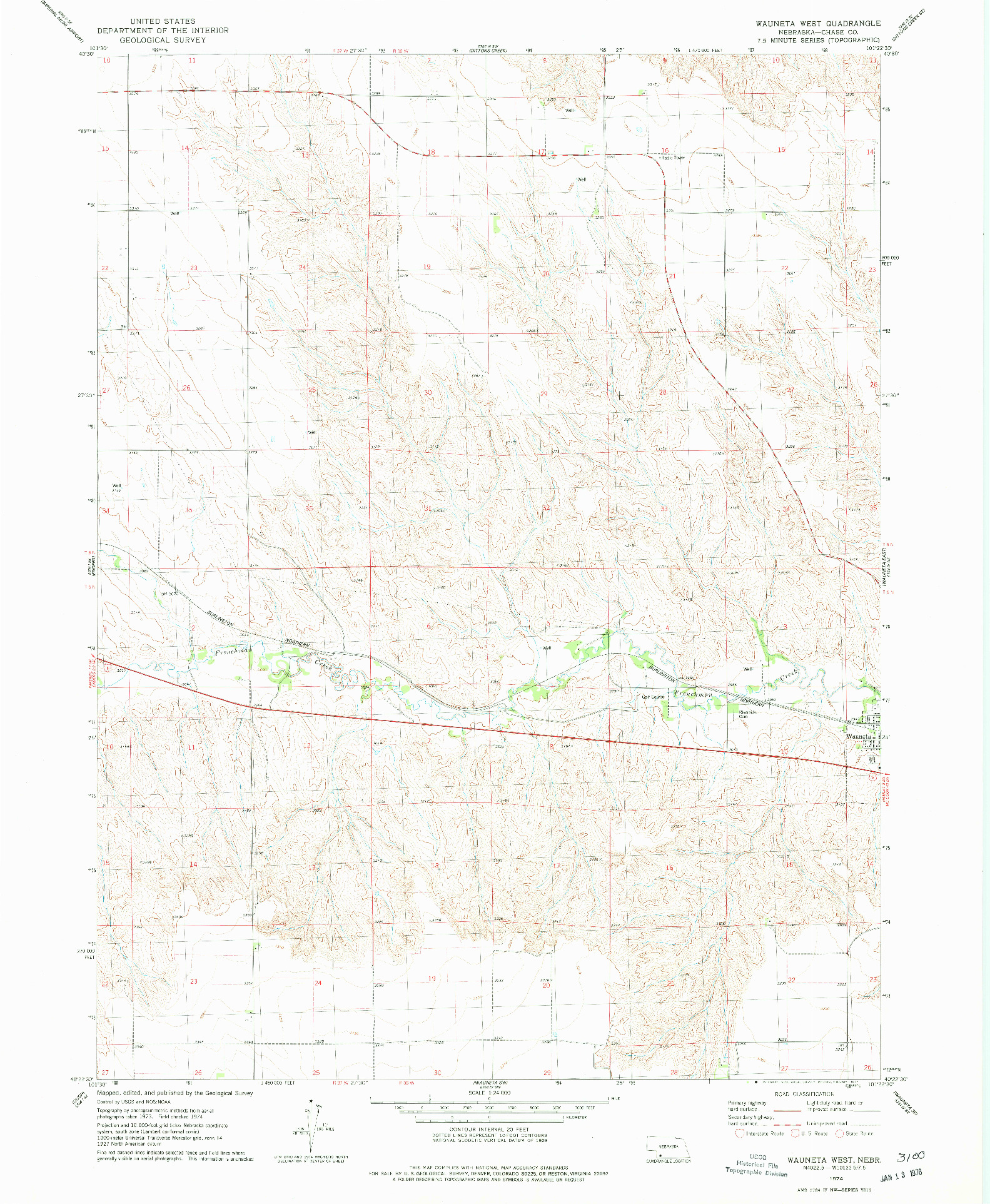 USGS 1:24000-SCALE QUADRANGLE FOR WAUNETA WEST, NE 1974