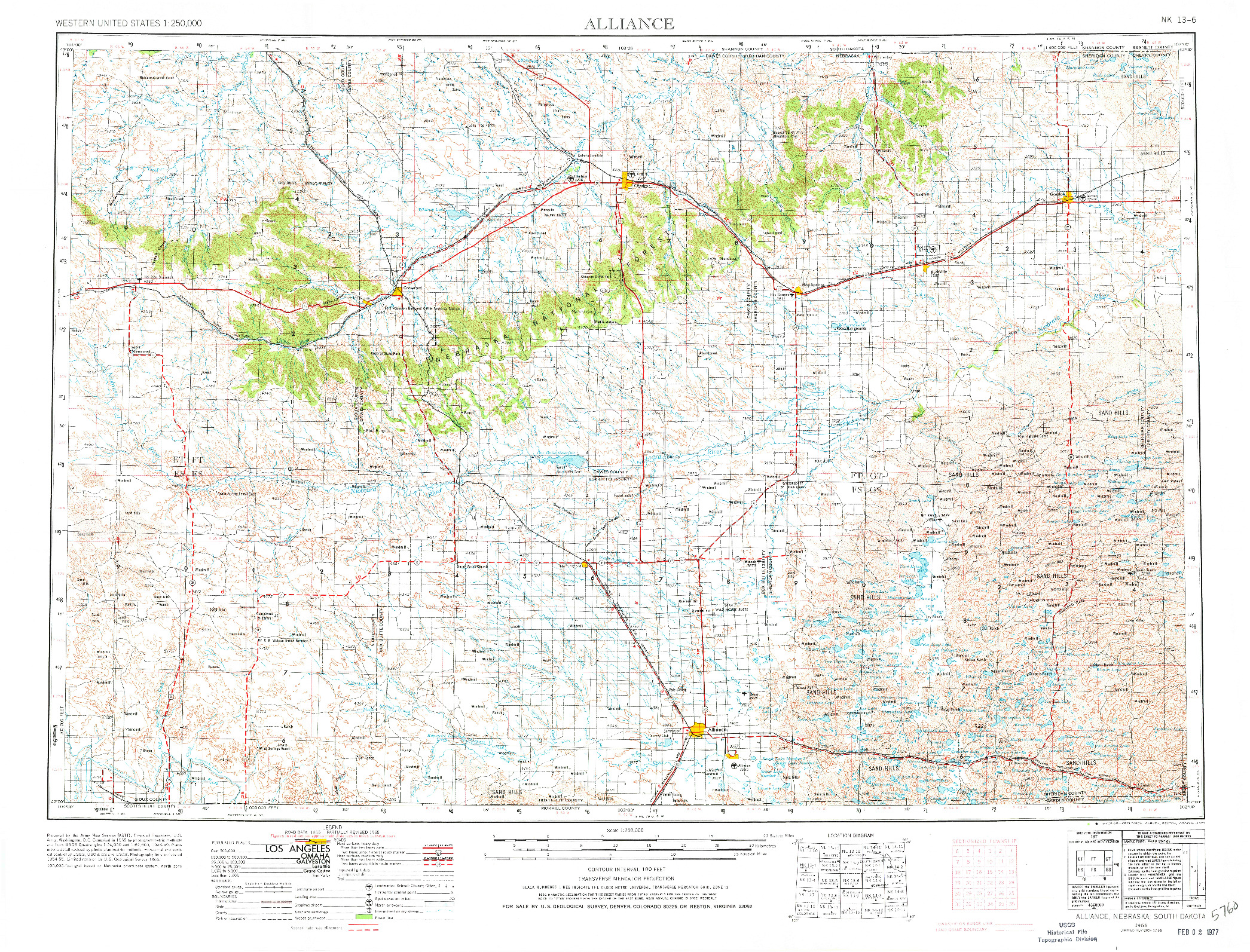 USGS 1:250000-SCALE QUADRANGLE FOR ALLIANCE, NE 1955