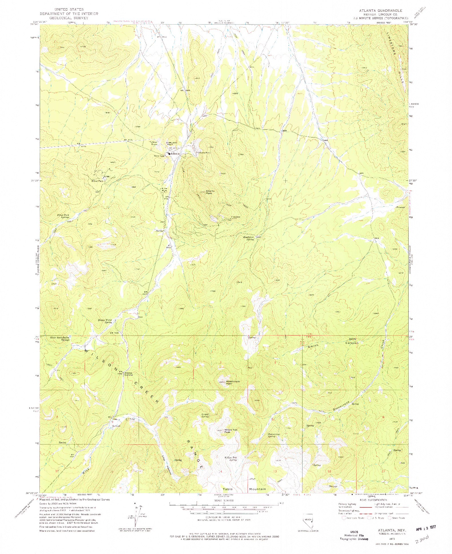 USGS 1:24000-SCALE QUADRANGLE FOR ATLANTA, NV 1973