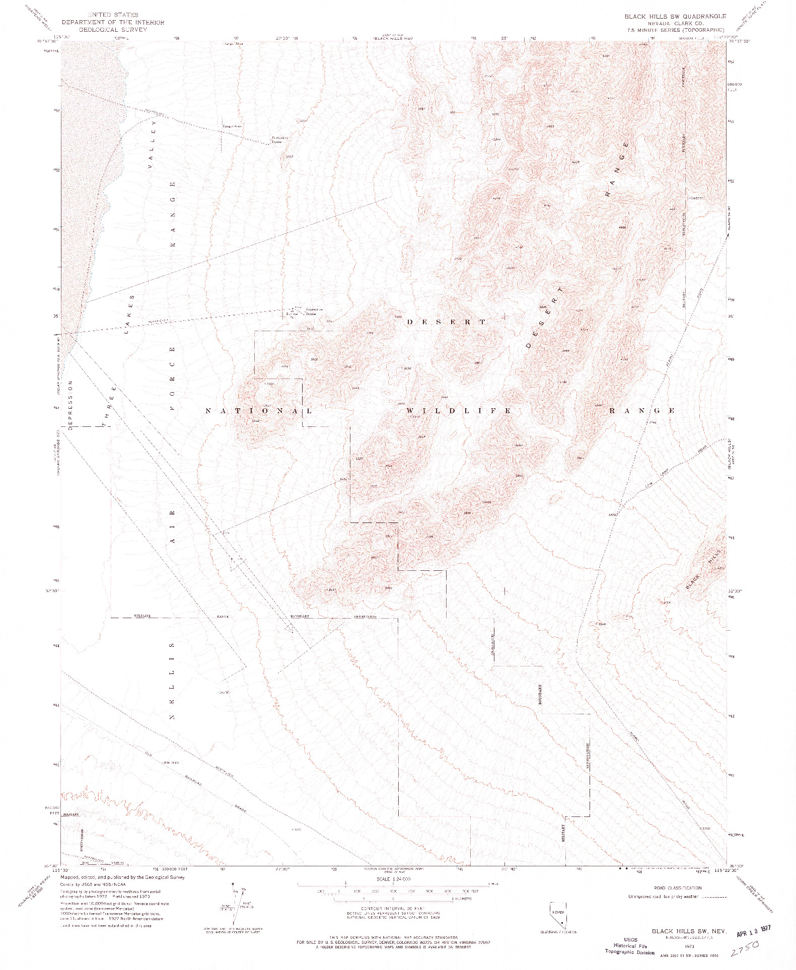 USGS 1:24000-SCALE QUADRANGLE FOR BLACK HILLS SW, NV 1973