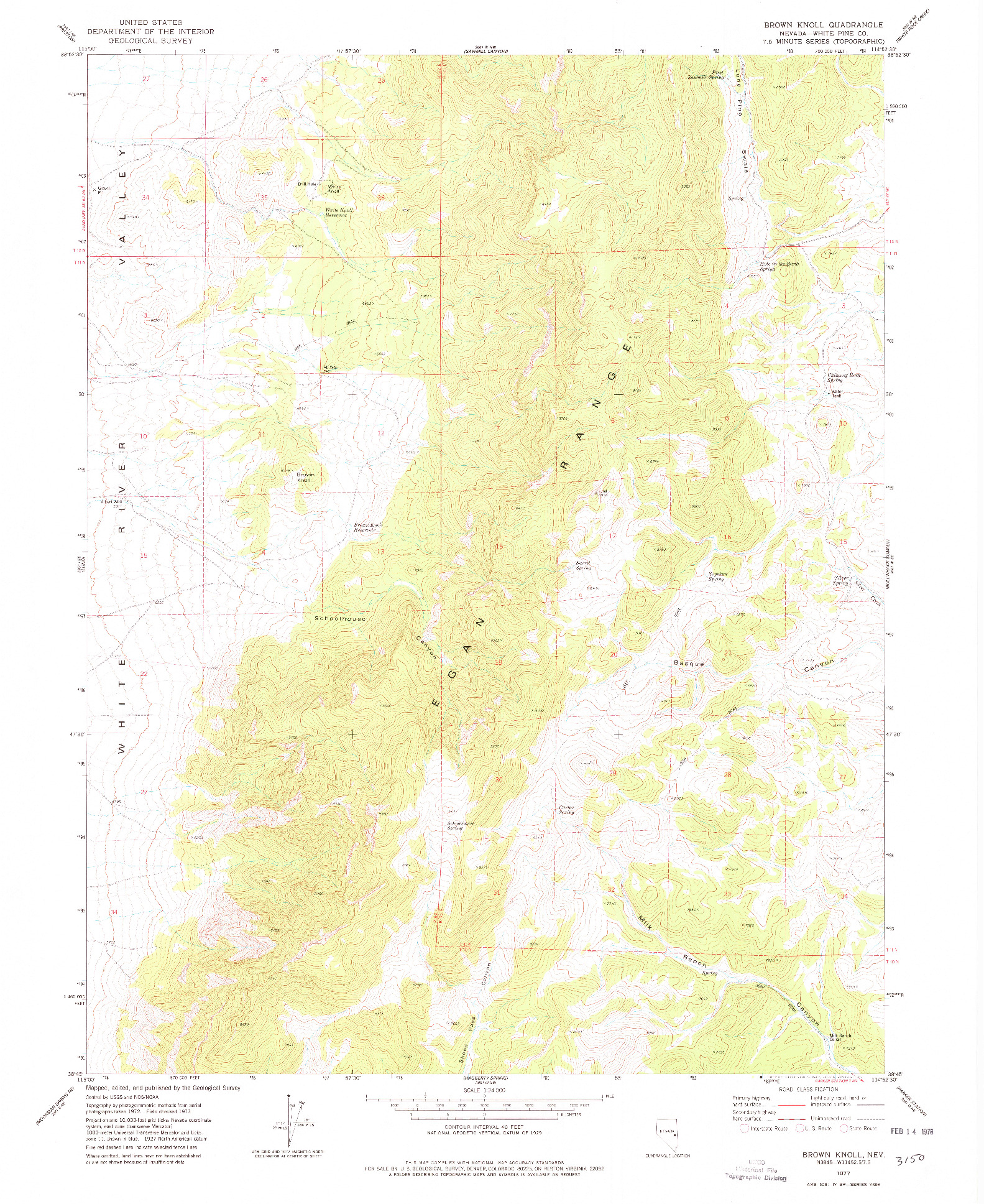 USGS 1:24000-SCALE QUADRANGLE FOR BROWN KNOLL, NV 1977