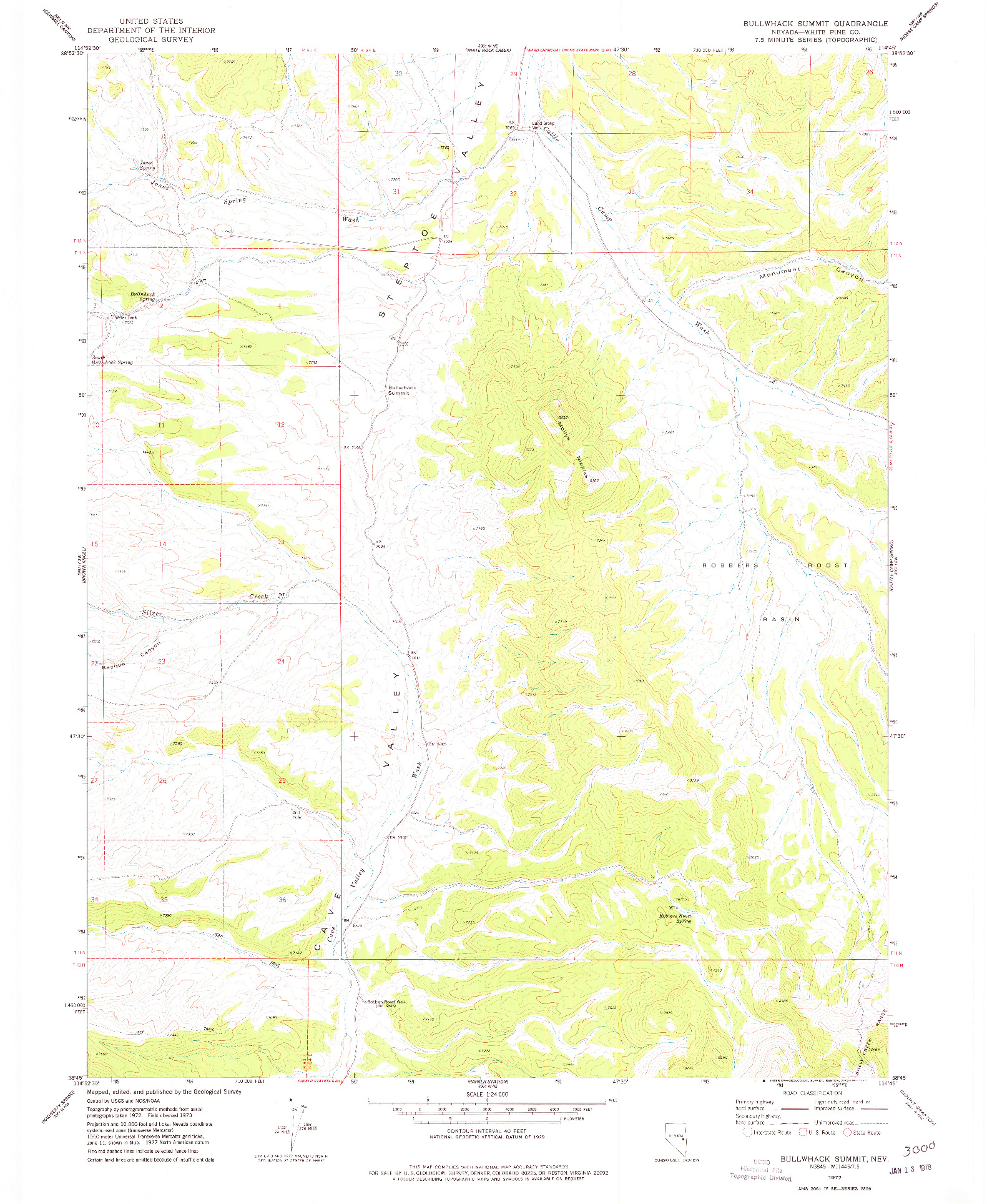 USGS 1:24000-SCALE QUADRANGLE FOR BULLWHACK SUMMIT, NV 1977