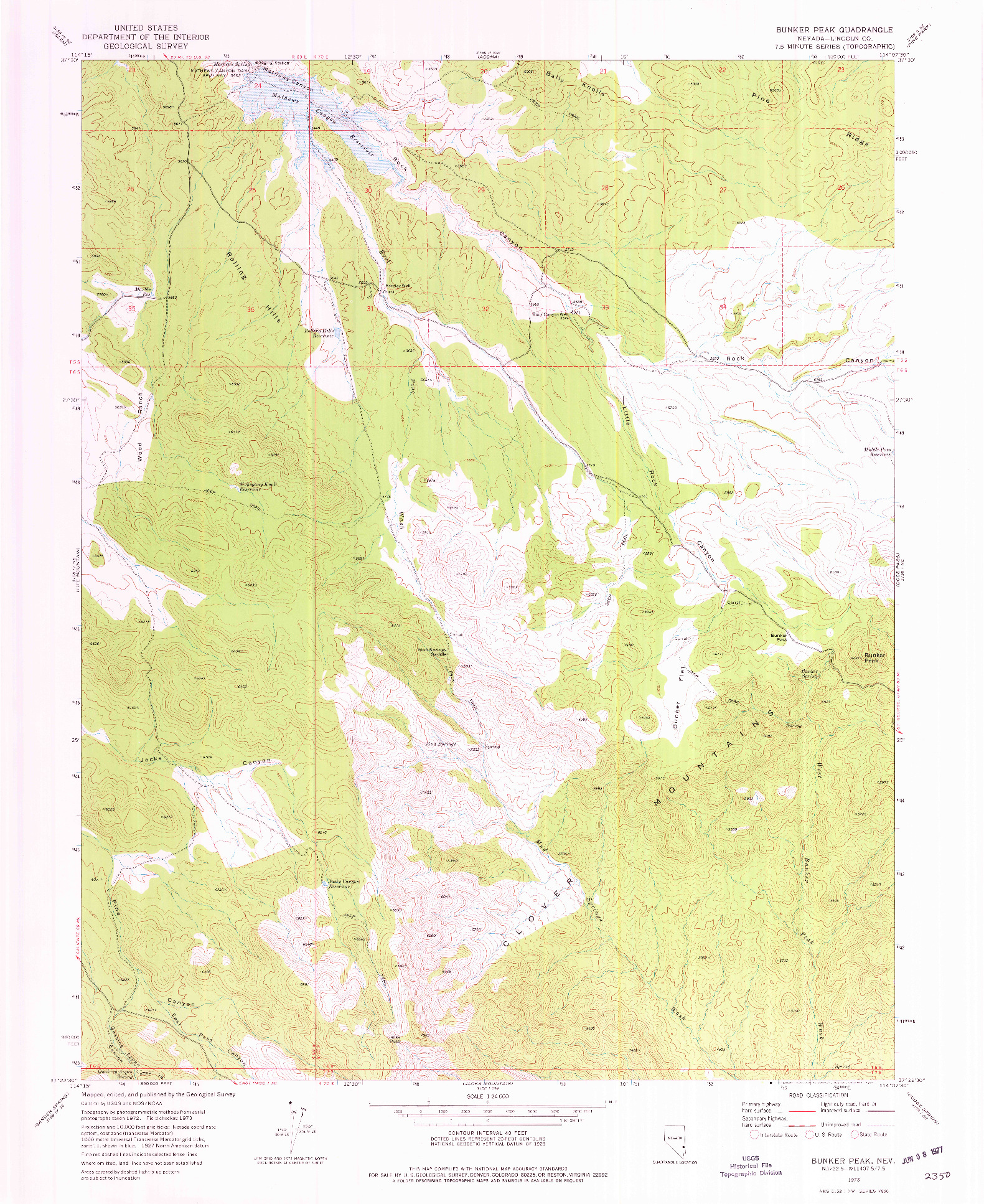 USGS 1:24000-SCALE QUADRANGLE FOR BUNKER PEAK, NV 1973