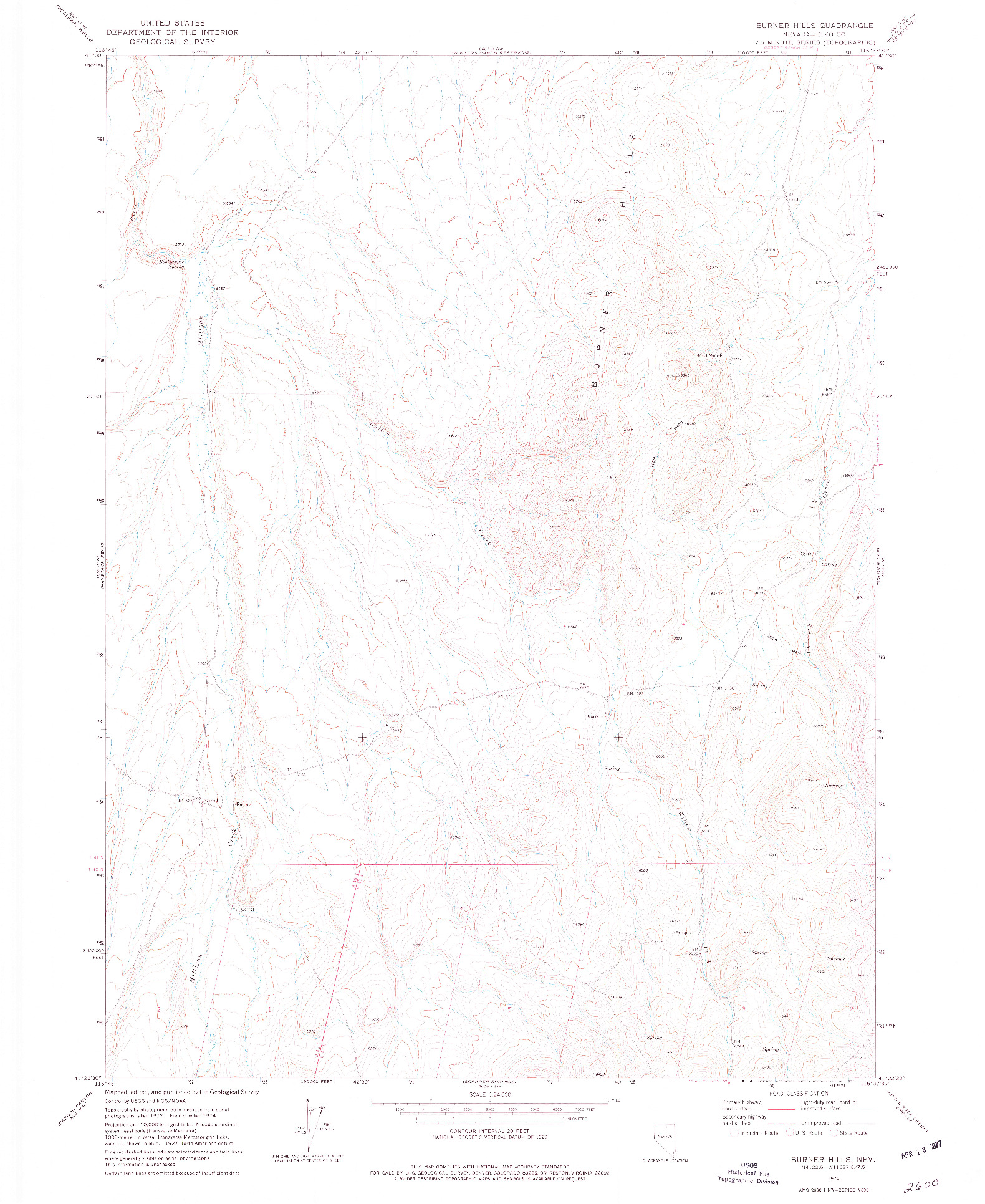 USGS 1:24000-SCALE QUADRANGLE FOR BURNER HILLS, NV 1974