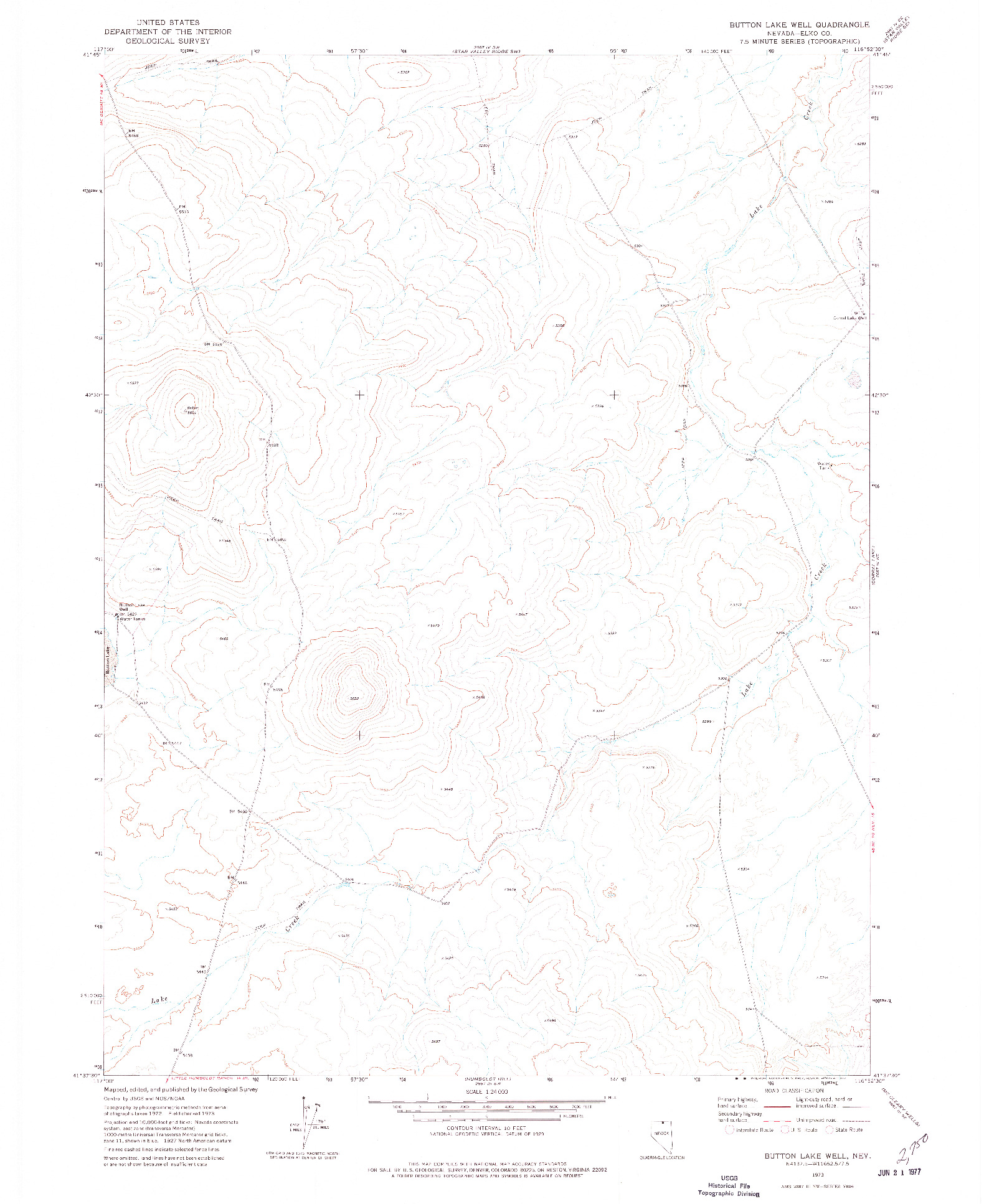 USGS 1:24000-SCALE QUADRANGLE FOR BUTTON LAKE WELL, NV 1973