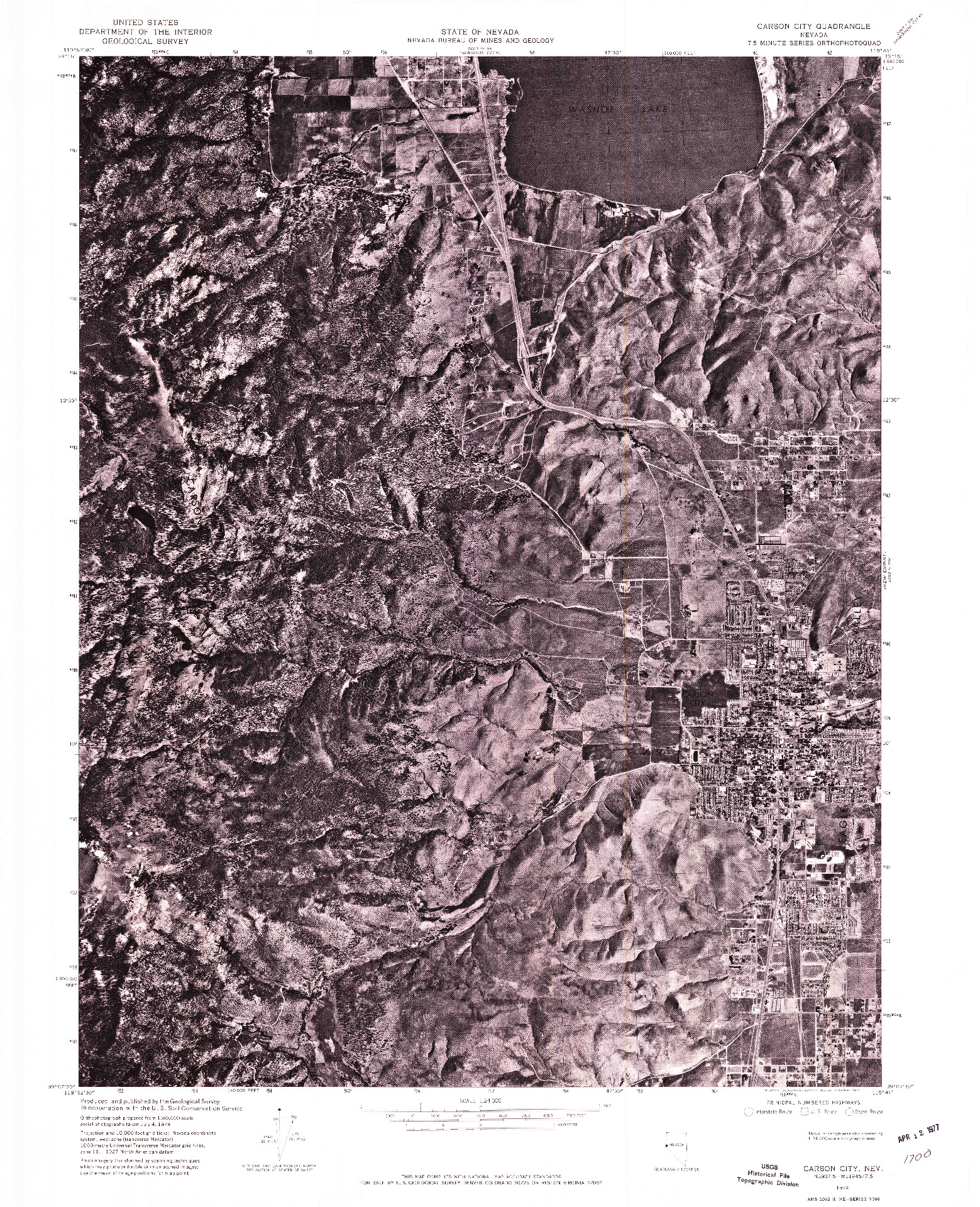 USGS 1:24000-SCALE QUADRANGLE FOR CARSON CITY, NV 1974