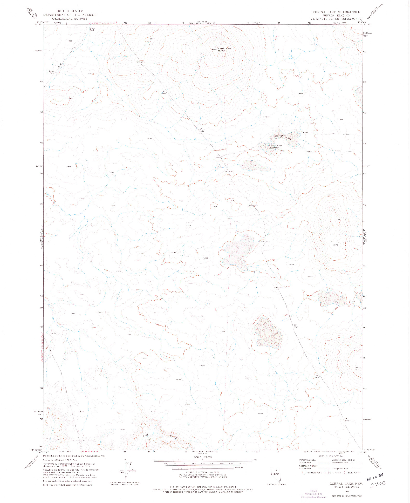 USGS 1:24000-SCALE QUADRANGLE FOR CORRAL LAKE, NV 1973