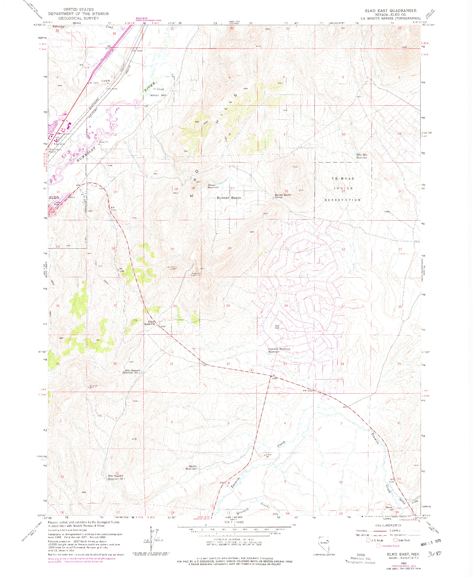 USGS 1:24000-SCALE QUADRANGLE FOR ELKO EAST, NV 1962
