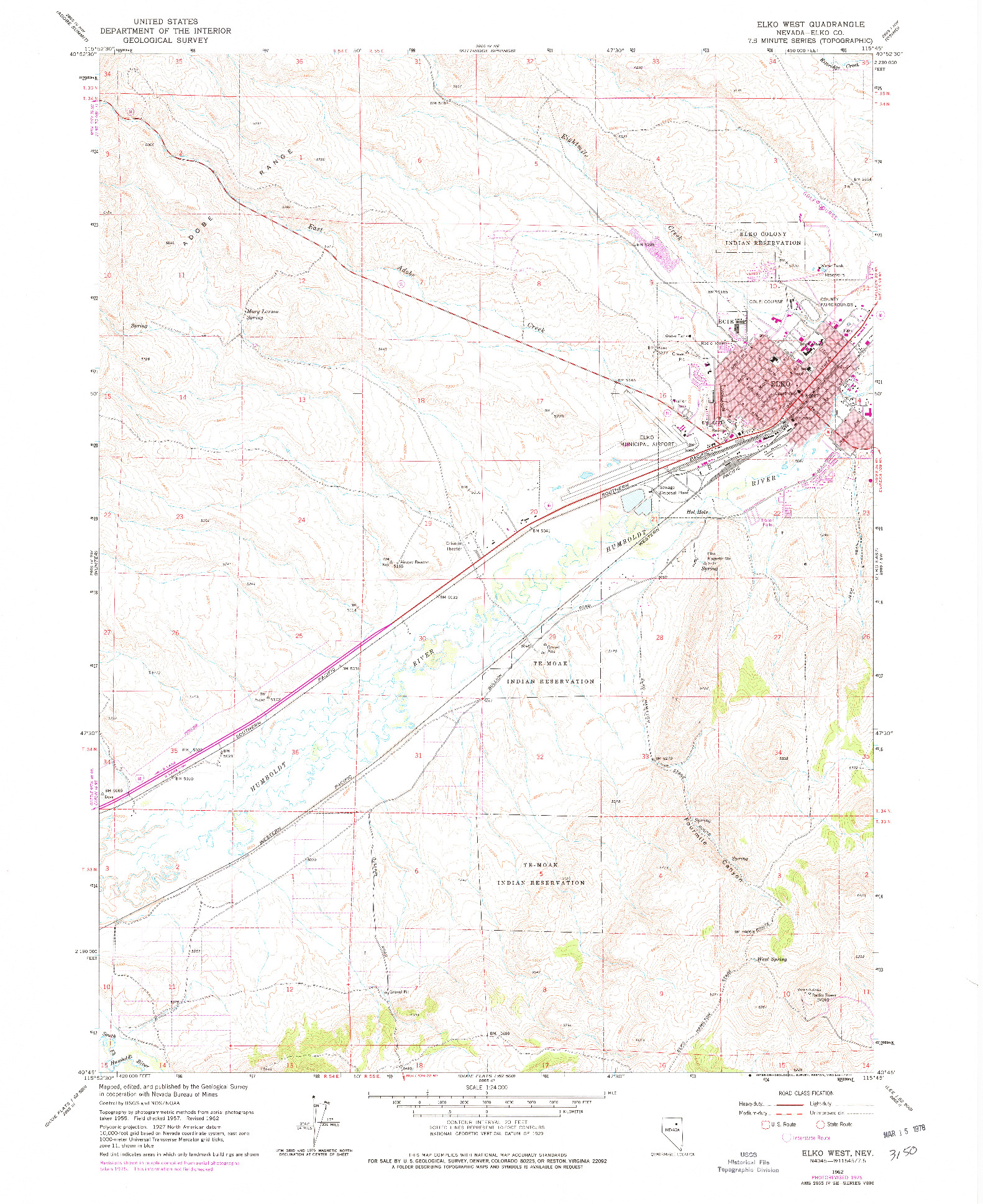 USGS 1:24000-SCALE QUADRANGLE FOR ELKO WEST, NV 1962