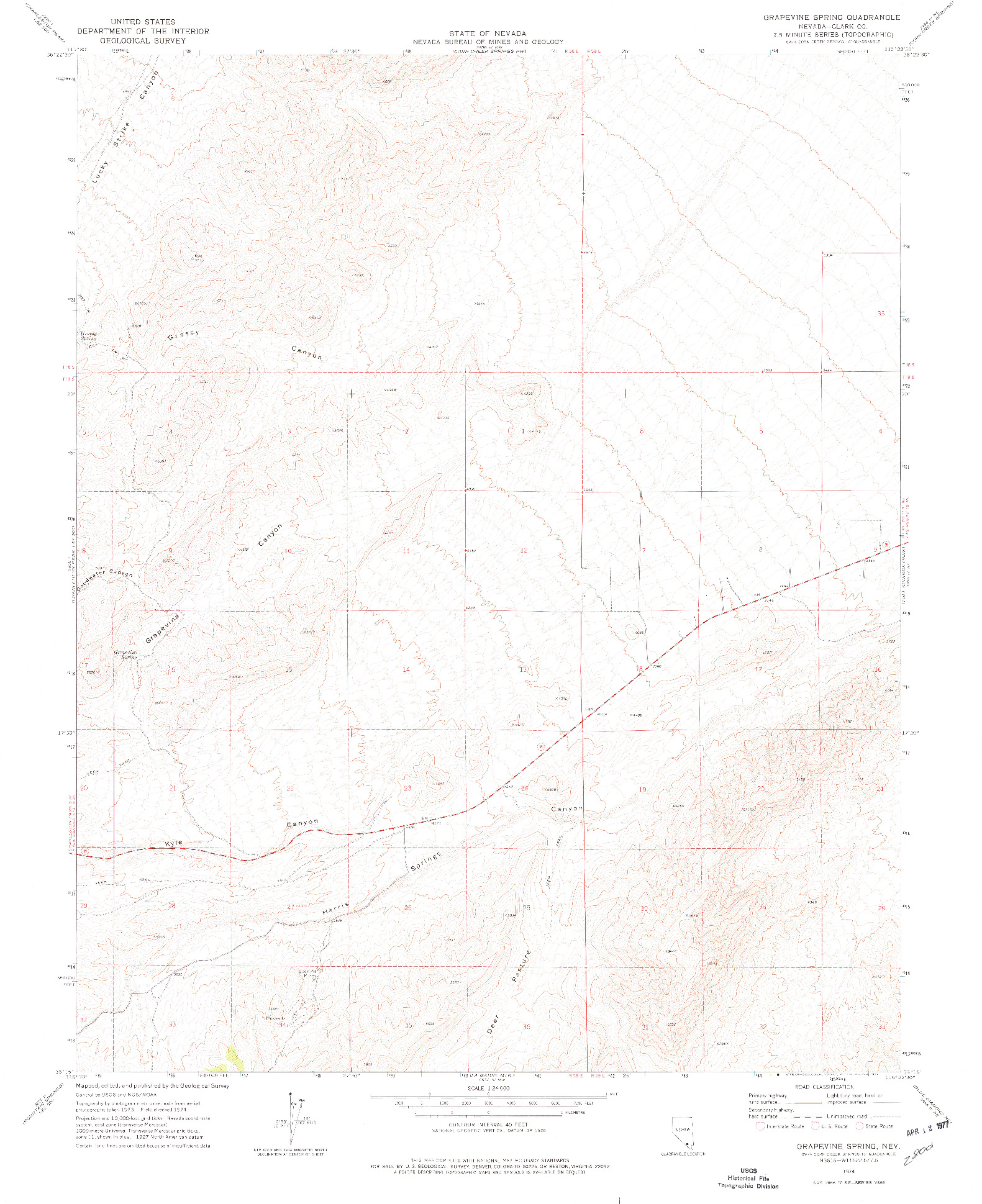 USGS 1:24000-SCALE QUADRANGLE FOR GRAPEVINE SPRING, NV 1974