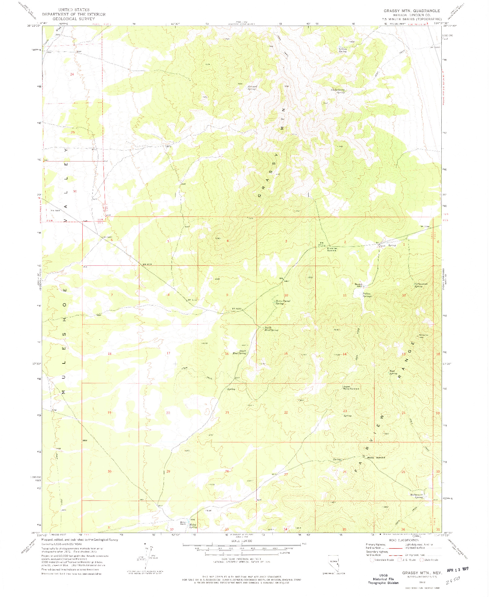 USGS 1:24000-SCALE QUADRANGLE FOR GRASSY MTN, NV 1973