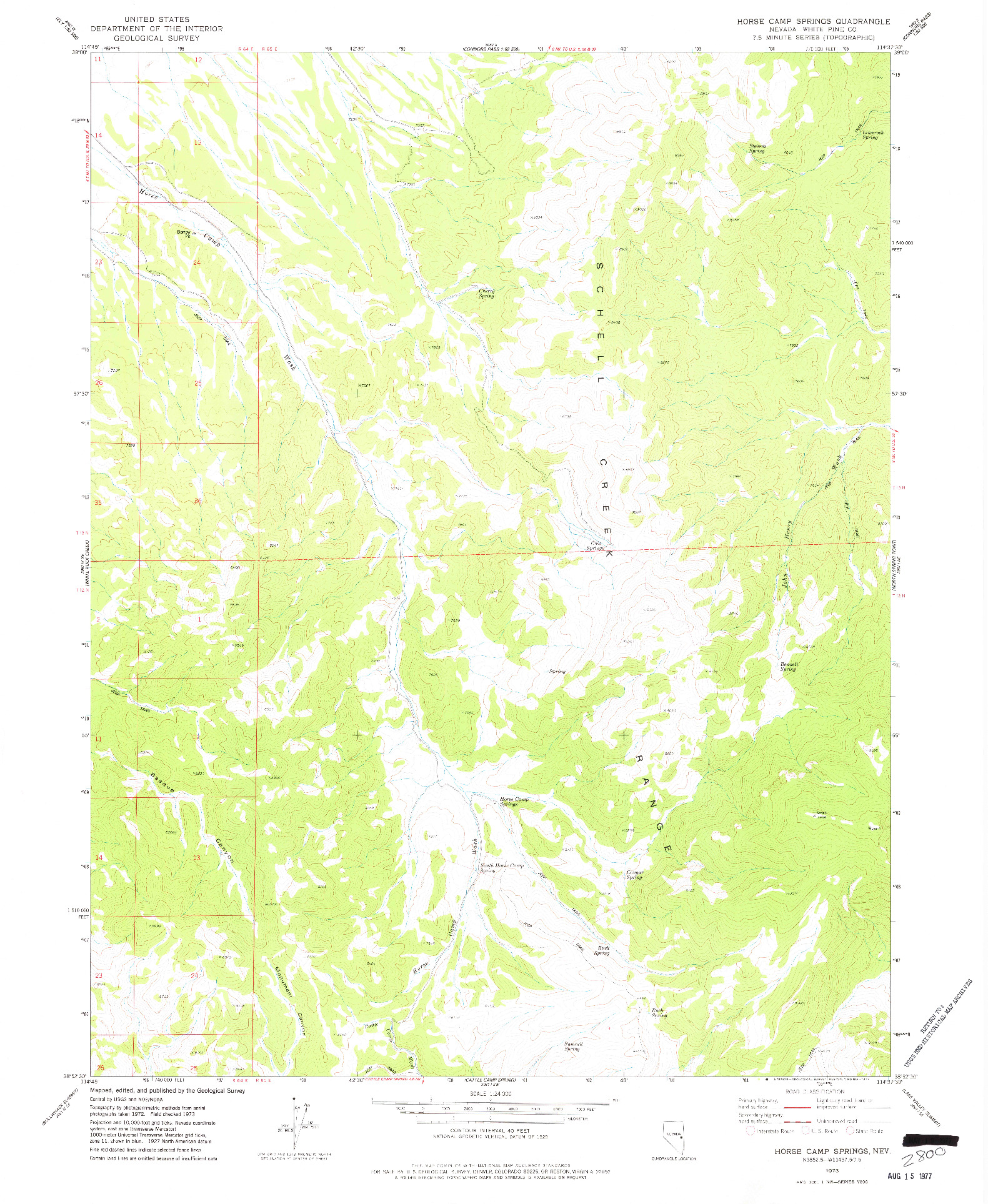 USGS 1:24000-SCALE QUADRANGLE FOR HORSE CAMP SPRINGS, NV 1973