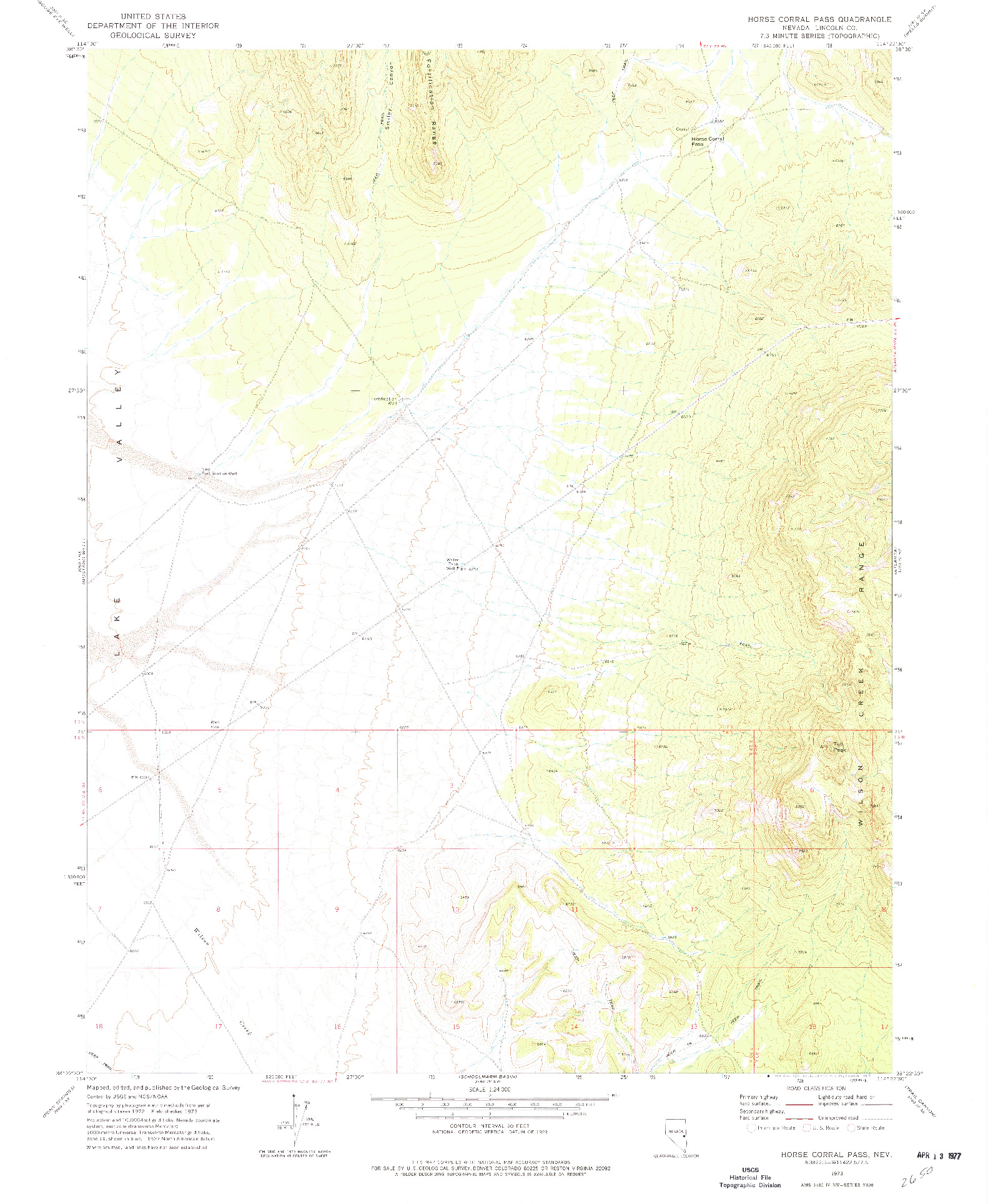 USGS 1:24000-SCALE QUADRANGLE FOR HORSE CORRAL PASS, NV 1973