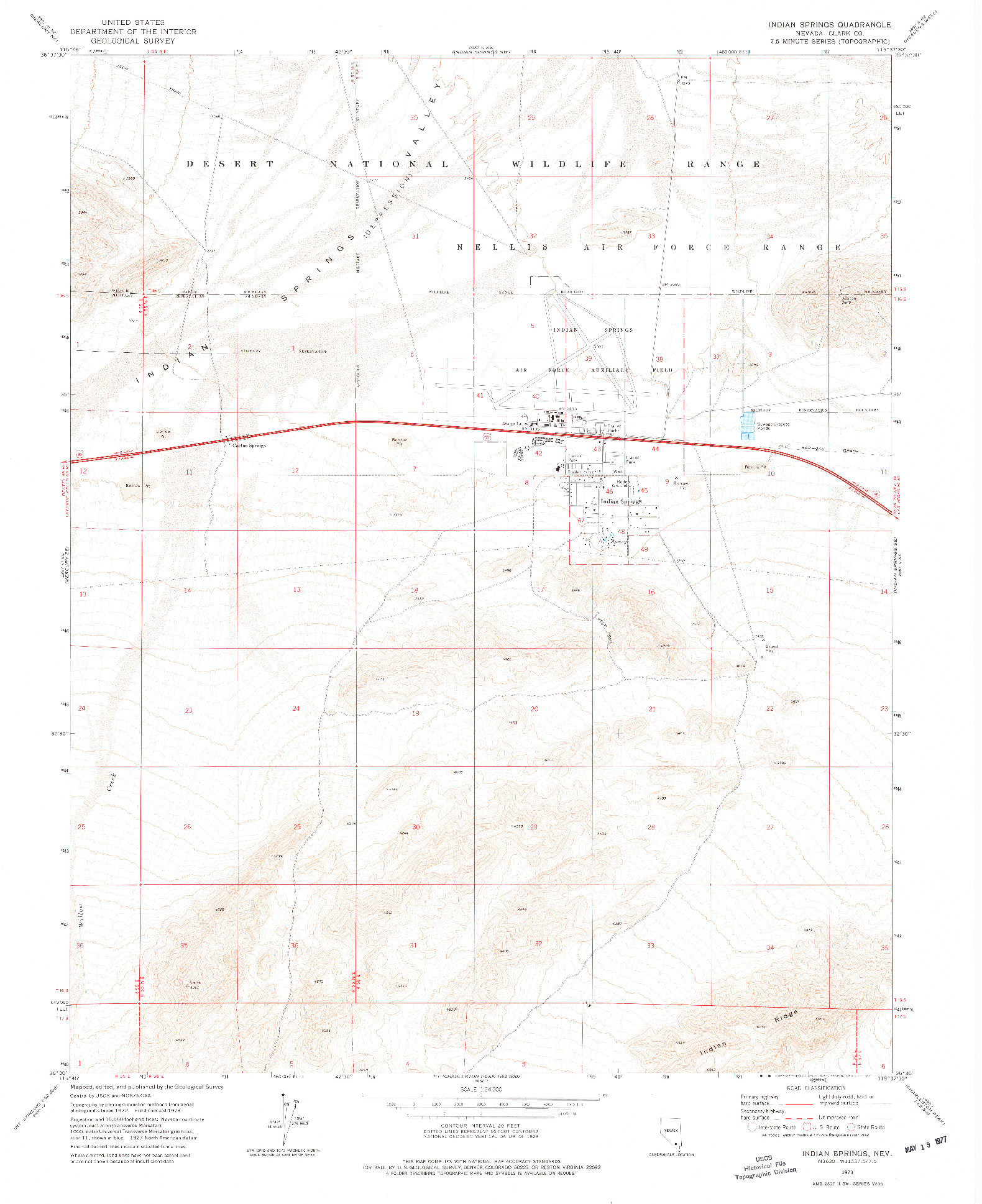 USGS 1:24000-SCALE QUADRANGLE FOR INDIAN SPRINGS, NV 1973