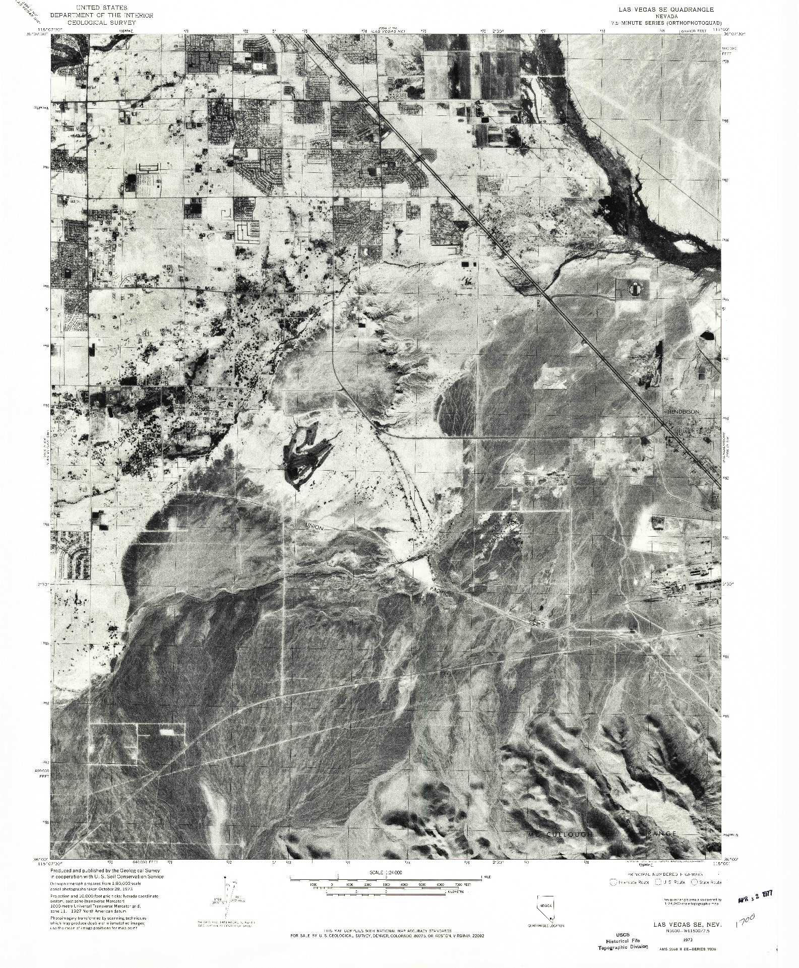 USGS 1:24000-SCALE QUADRANGLE FOR LAS VEGAS SE, NV 1973