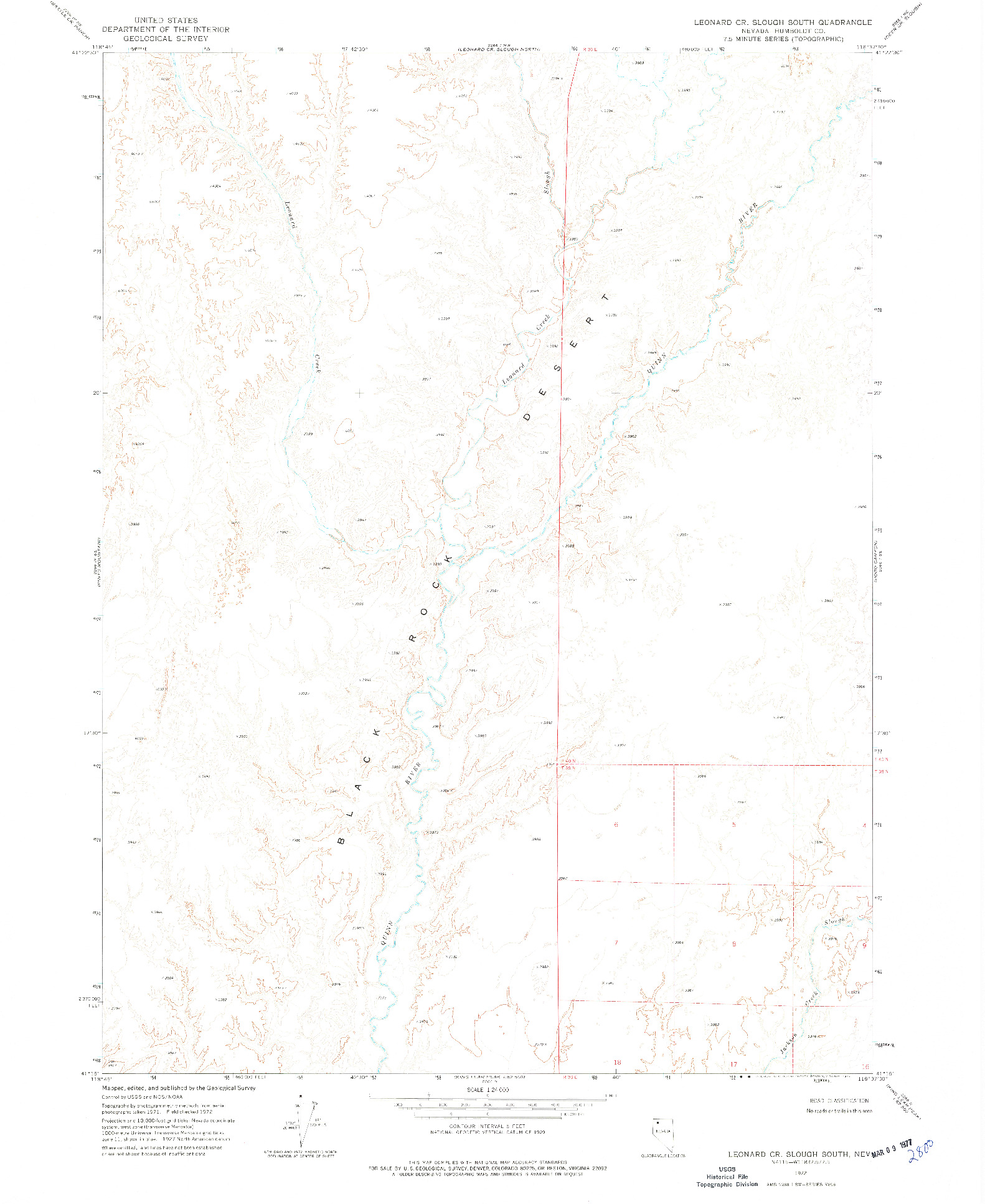 USGS 1:24000-SCALE QUADRANGLE FOR LEONARD CR. SLOUGH SOUTH, NV 1972