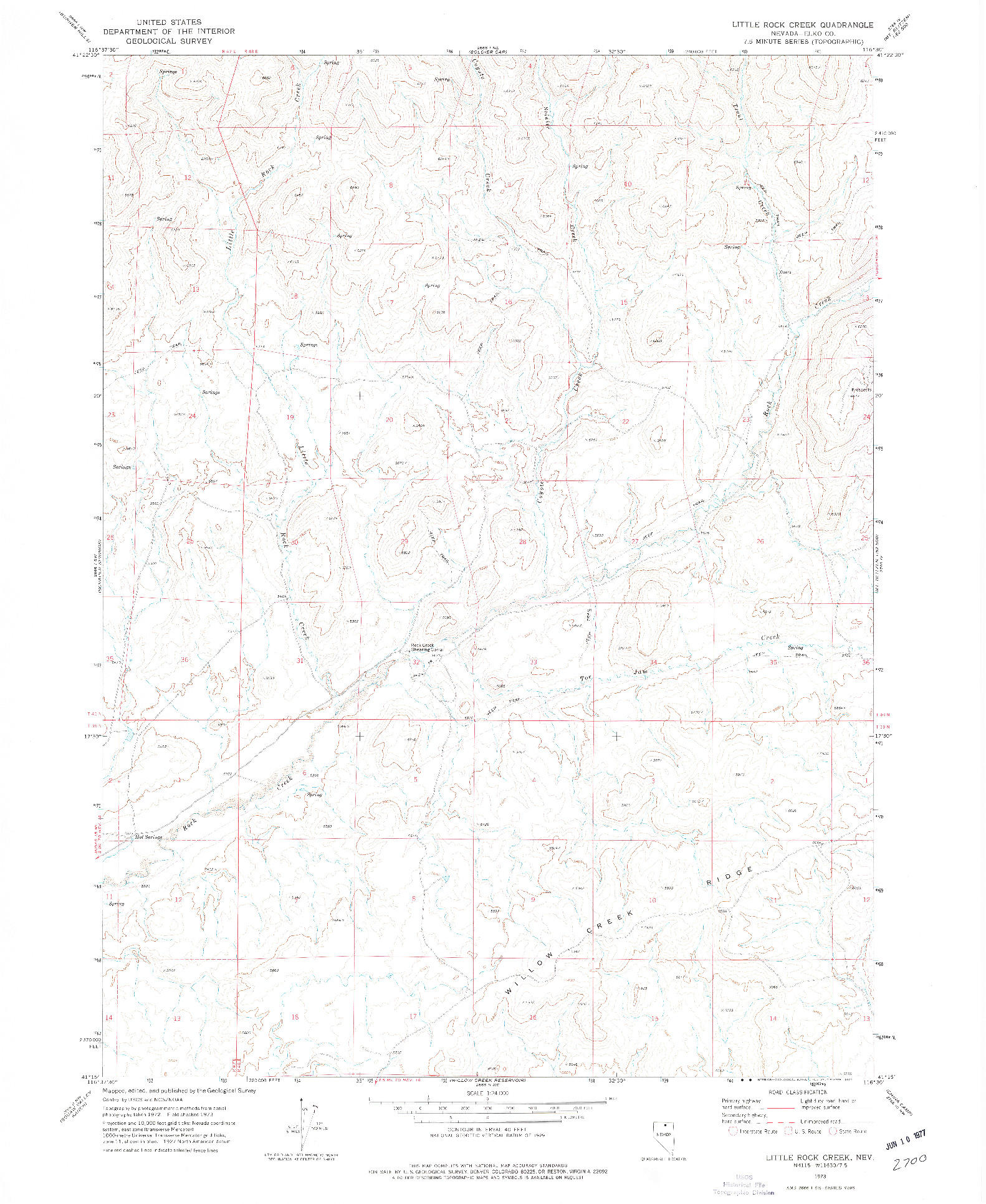 USGS 1:24000-SCALE QUADRANGLE FOR LITTLE ROCK CREEK, NV 1973