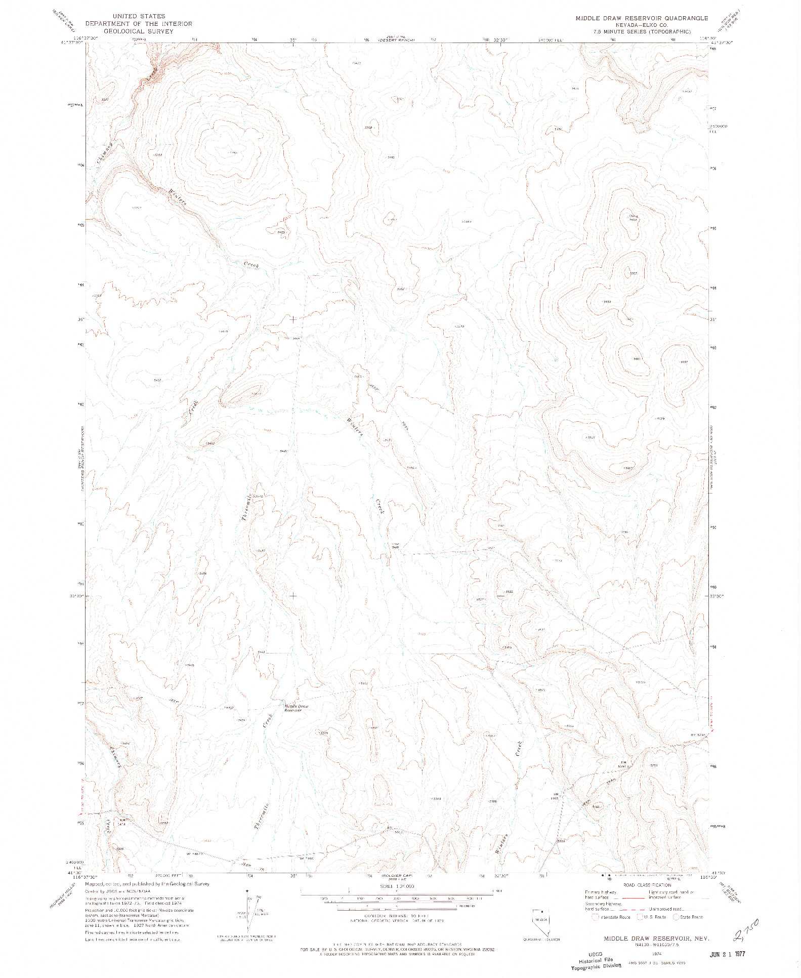 USGS 1:24000-SCALE QUADRANGLE FOR MIDDLE DRAW RESERVOIR, NV 1974