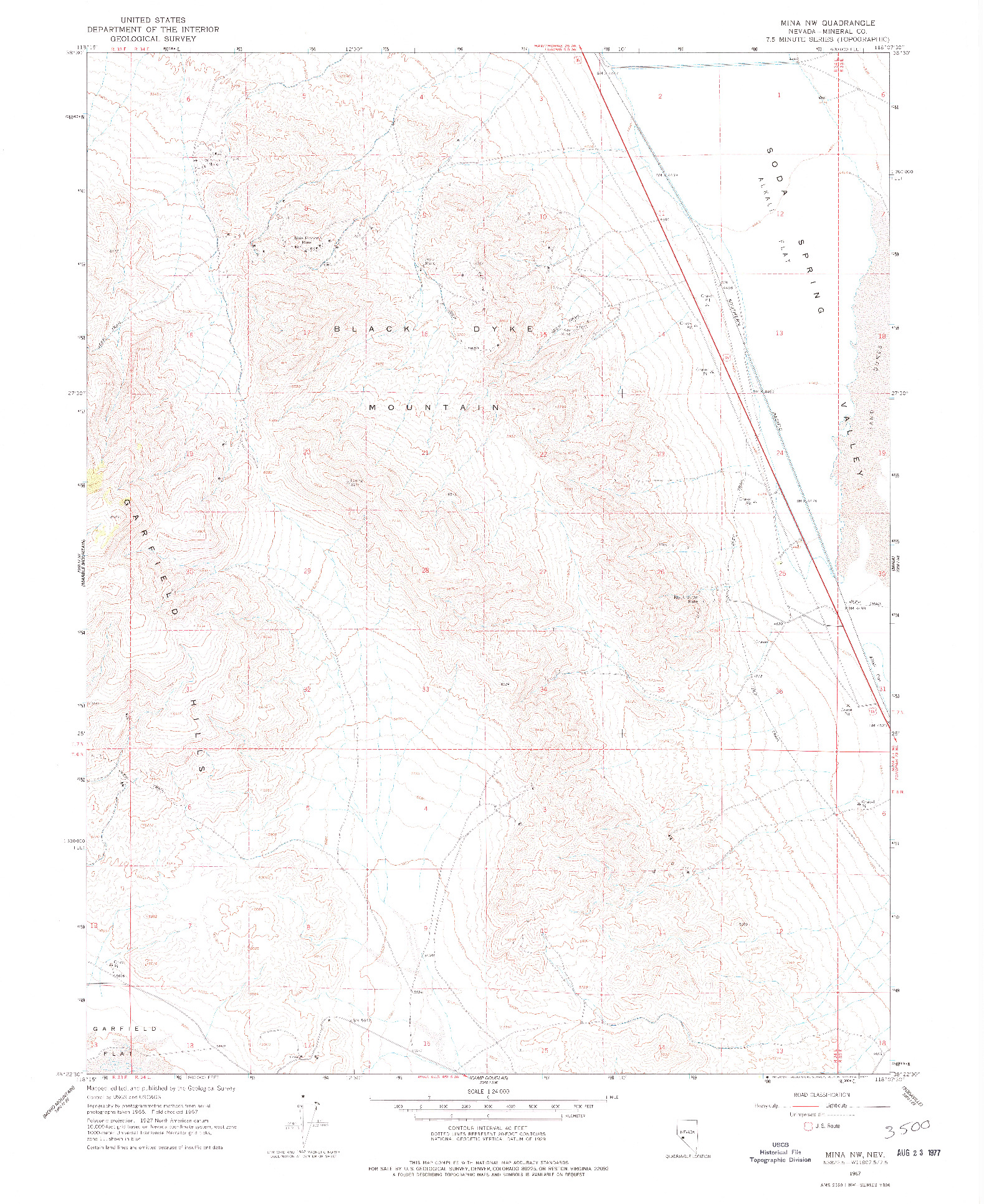 USGS 1:24000-SCALE QUADRANGLE FOR MINA NW, NV 1967