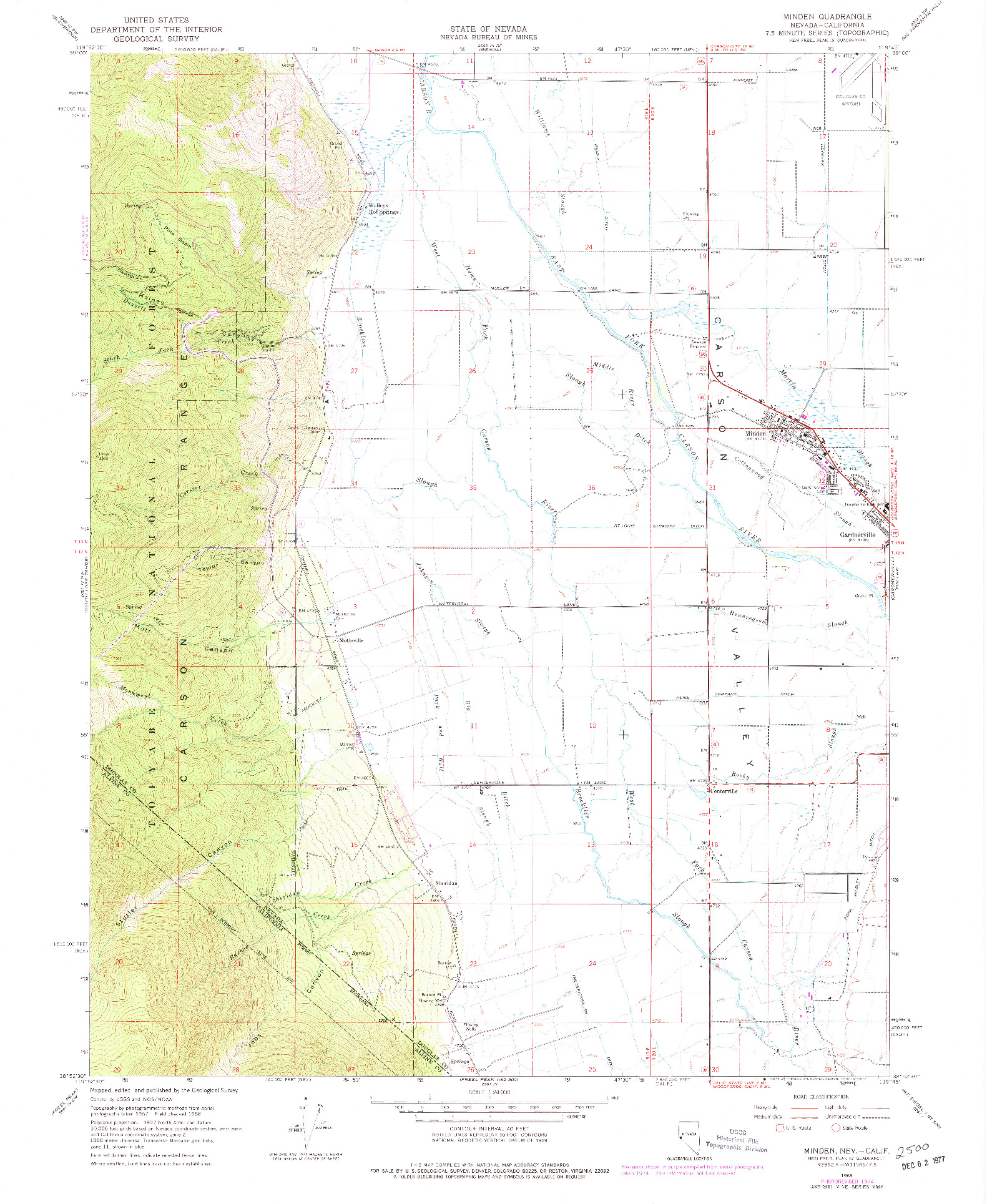 USGS 1:24000-SCALE QUADRANGLE FOR MINDEN, NV 1968