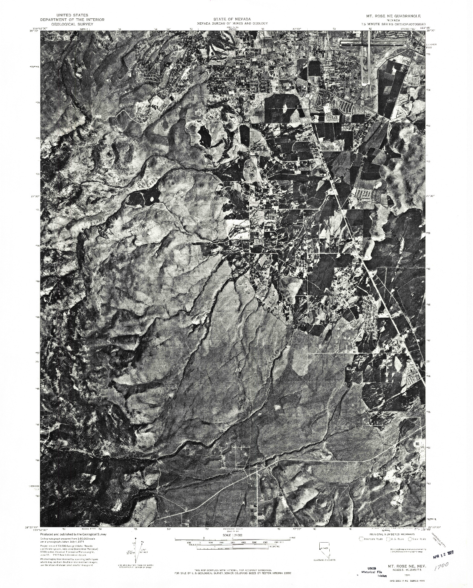 USGS 1:24000-SCALE QUADRANGLE FOR MT. ROSE NE, NV 1974