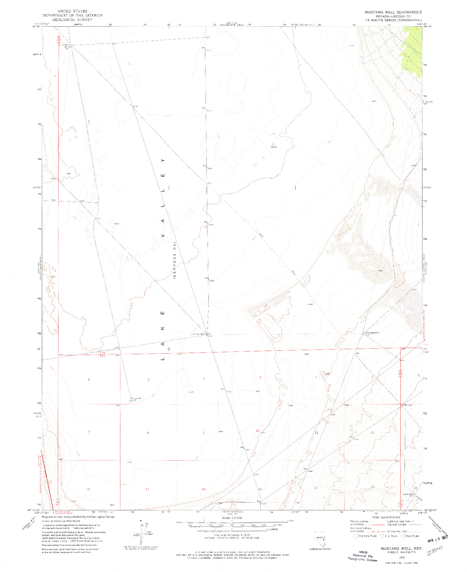 USGS 1:24000-SCALE QUADRANGLE FOR MUSTANG WELL, NV 1973