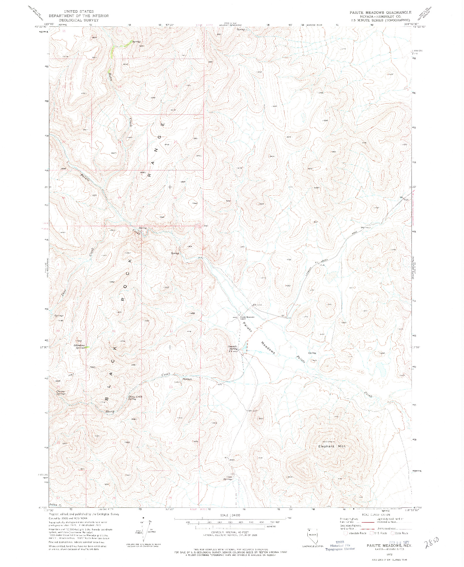 USGS 1:24000-SCALE QUADRANGLE FOR PAIUTE MEADOWS, NV 1972