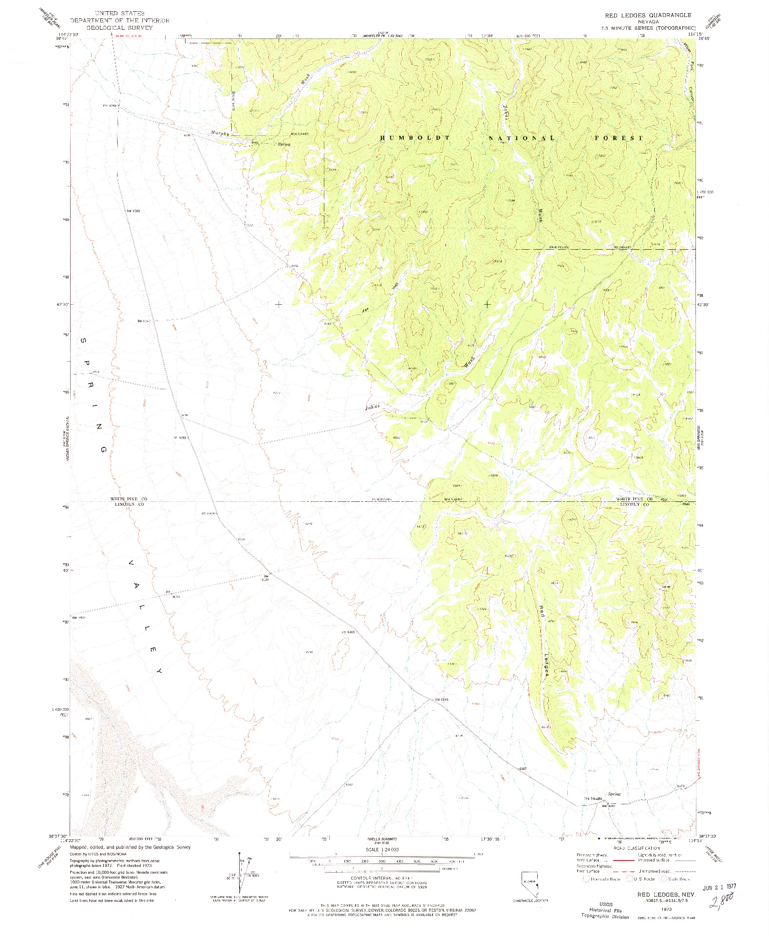 USGS 1:24000-SCALE QUADRANGLE FOR RED LEDGES, NV 1973