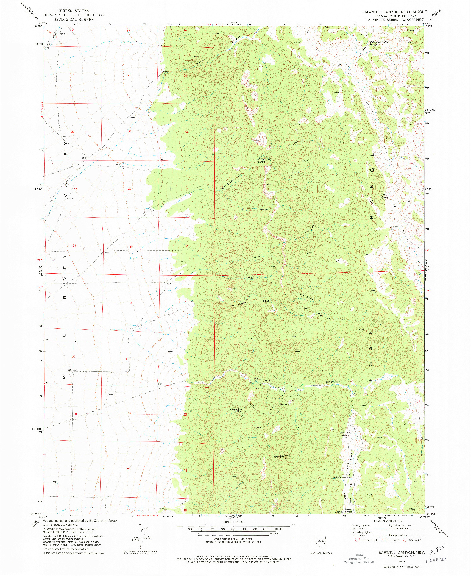 USGS 1:24000-SCALE QUADRANGLE FOR SAWMILL CANYON, NV 1977