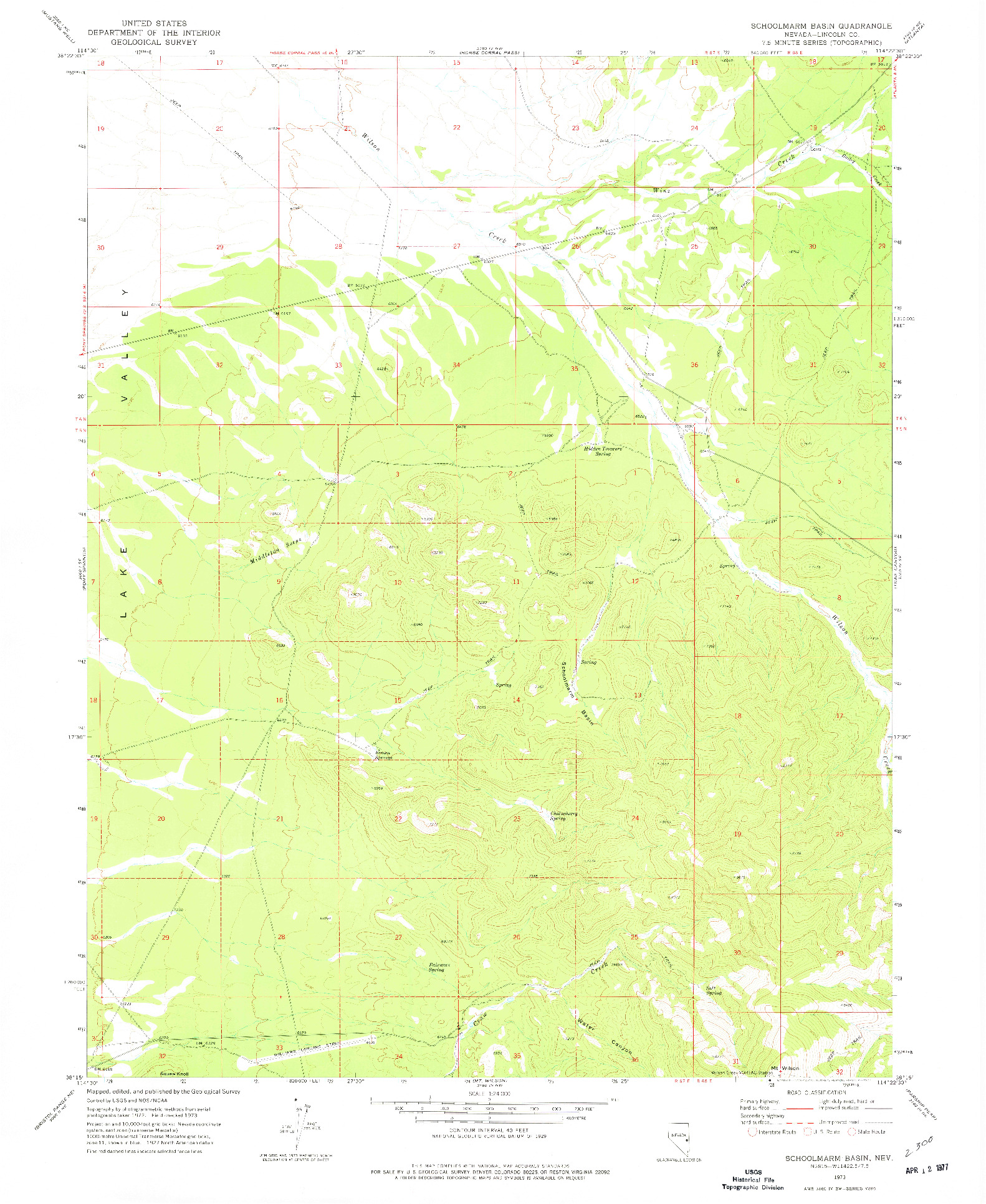 USGS 1:24000-SCALE QUADRANGLE FOR SCHOOLMARM BASIN, NV 1973