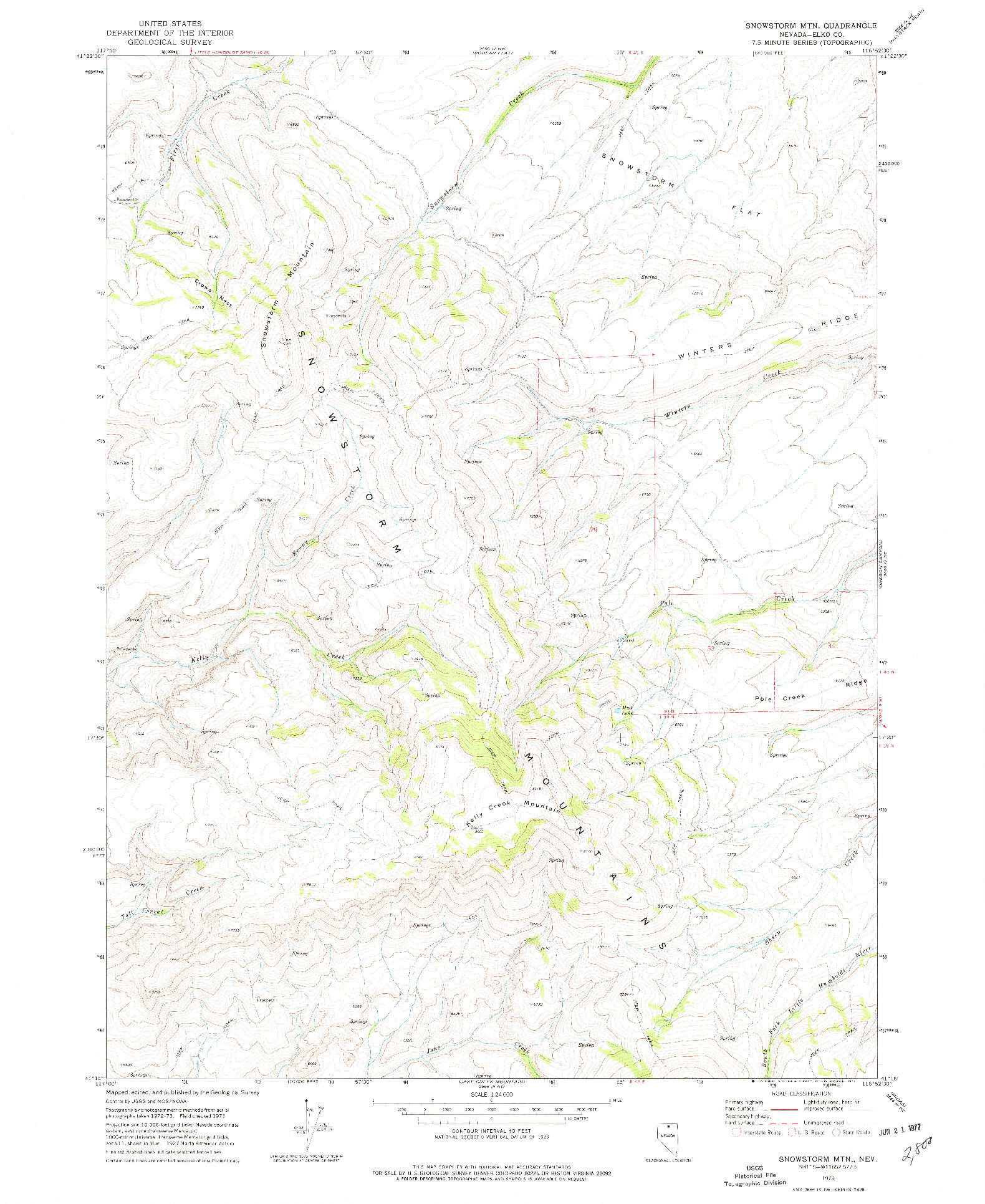 USGS 1:24000-SCALE QUADRANGLE FOR SNOWSTORM MTN, NV 1973